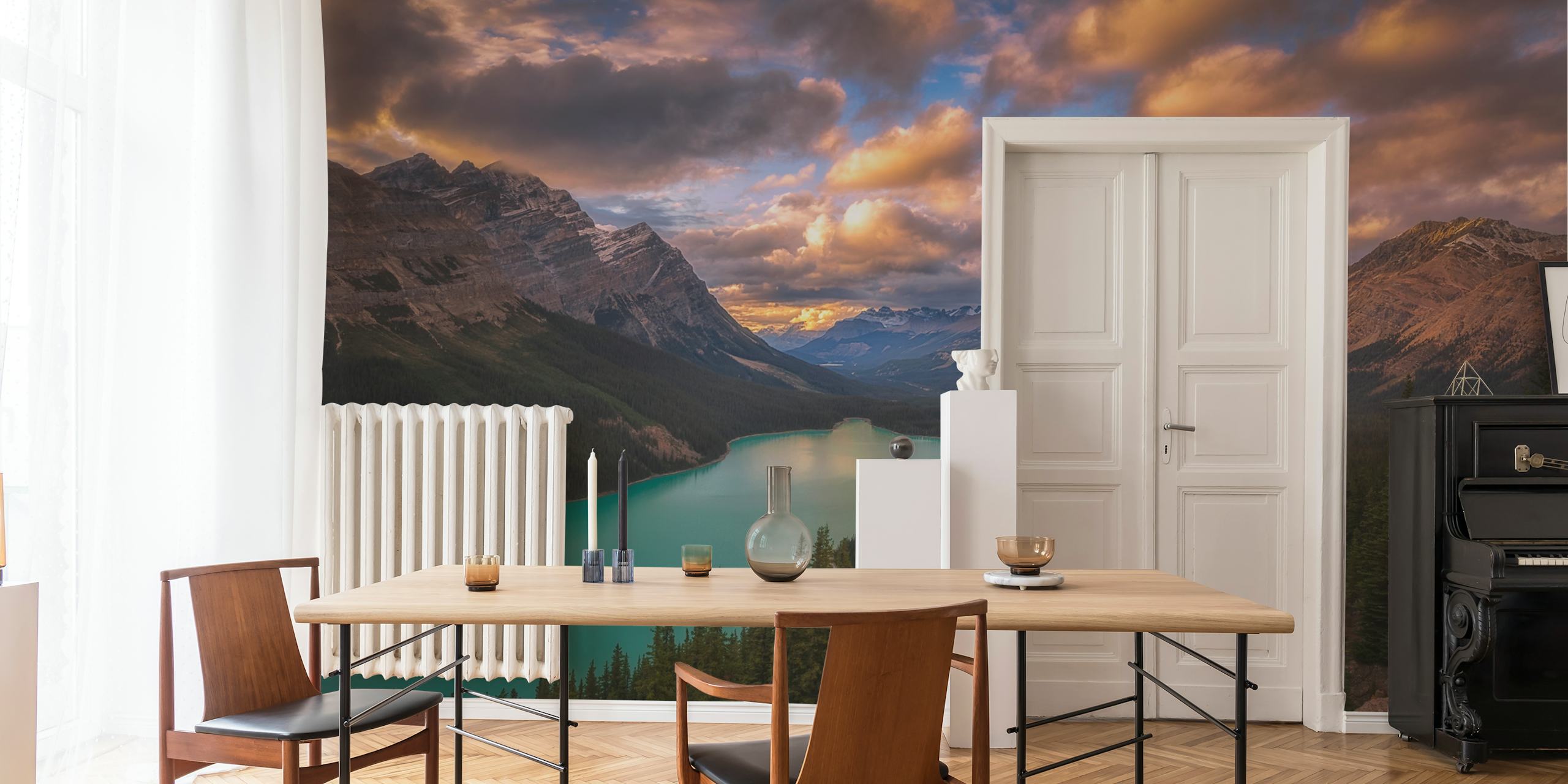 Peyto Lake at dusk wallpaper in a room