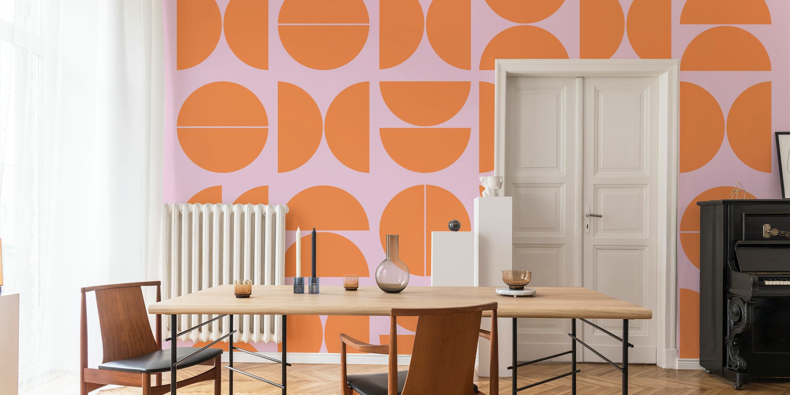 Orange Pink Mid-Century Contemporary Geometry wallpaper