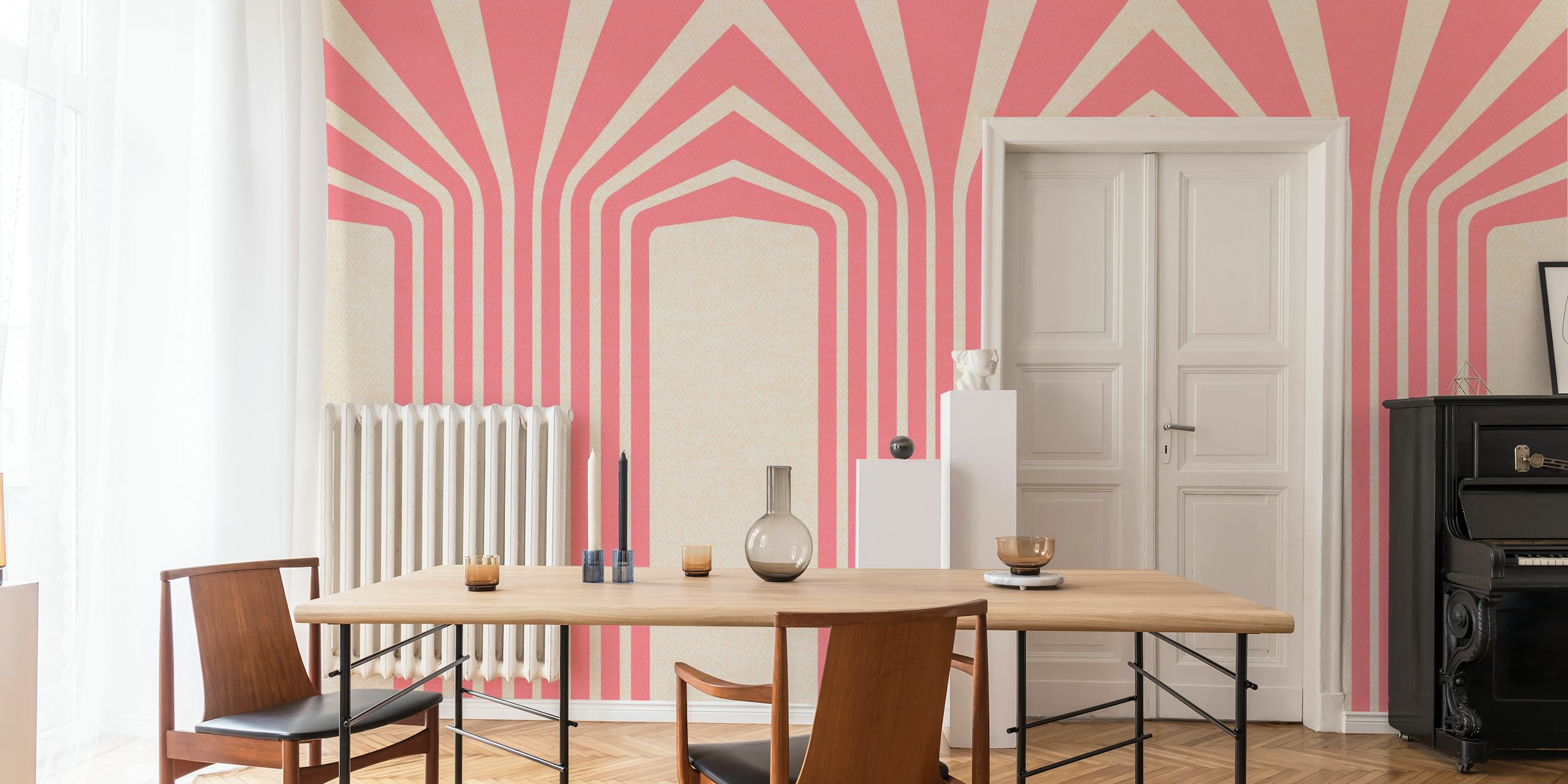 Bold Luxury Stripes Pink zidni mural s različitim debljinama linija u nijansama ružičaste i krem boje