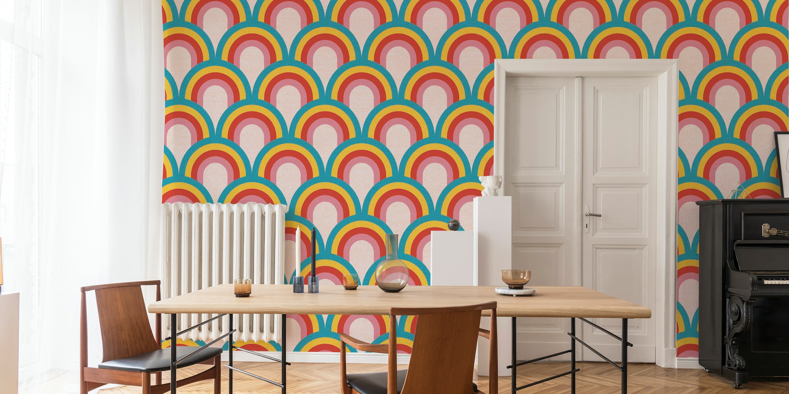 Fotomural con un atrevido y colorido estampado de rayas de arcoíris para una decoración animada de la habitación