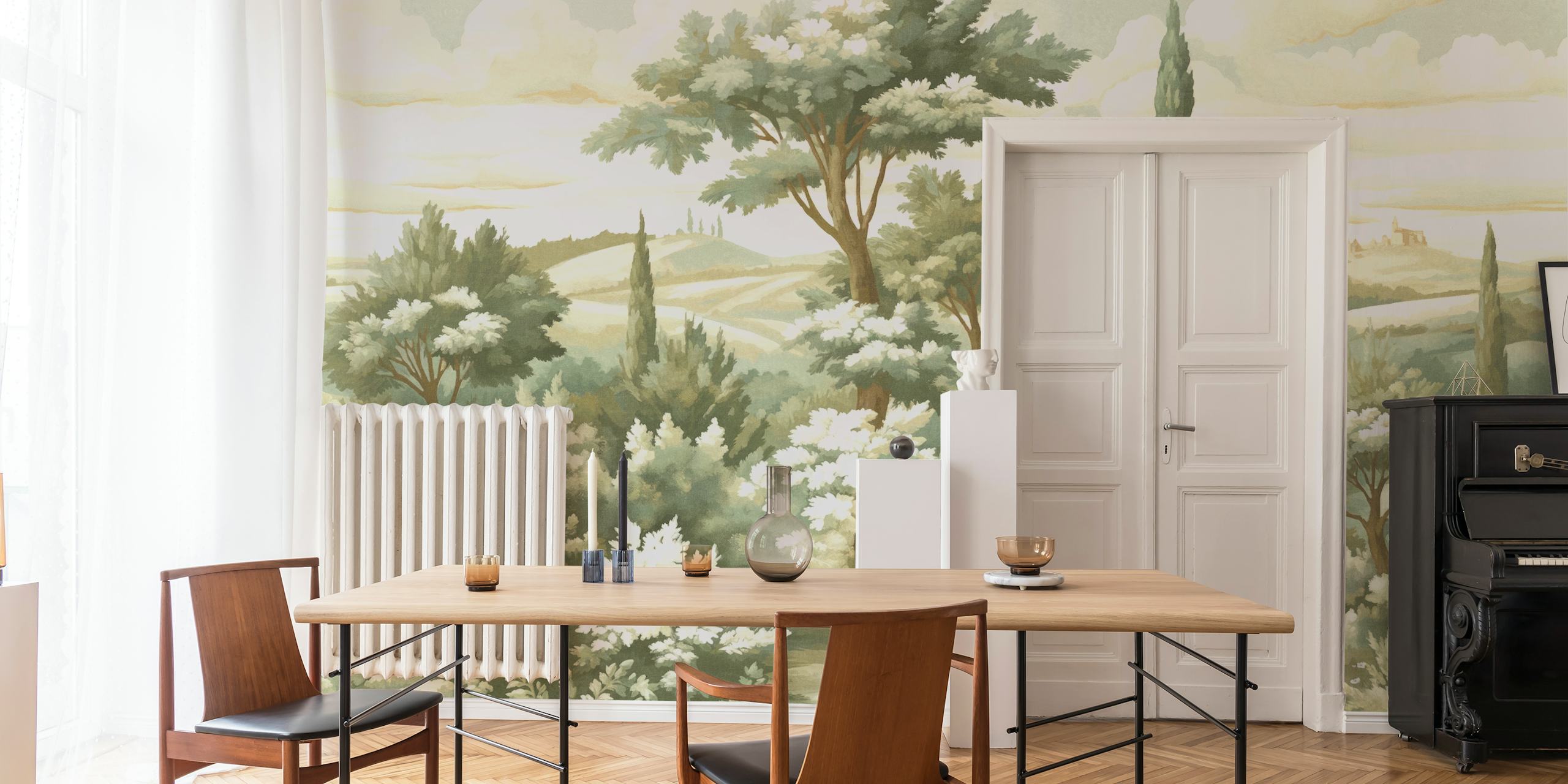 Tuscany Baroque Painting Green behang in een kamer