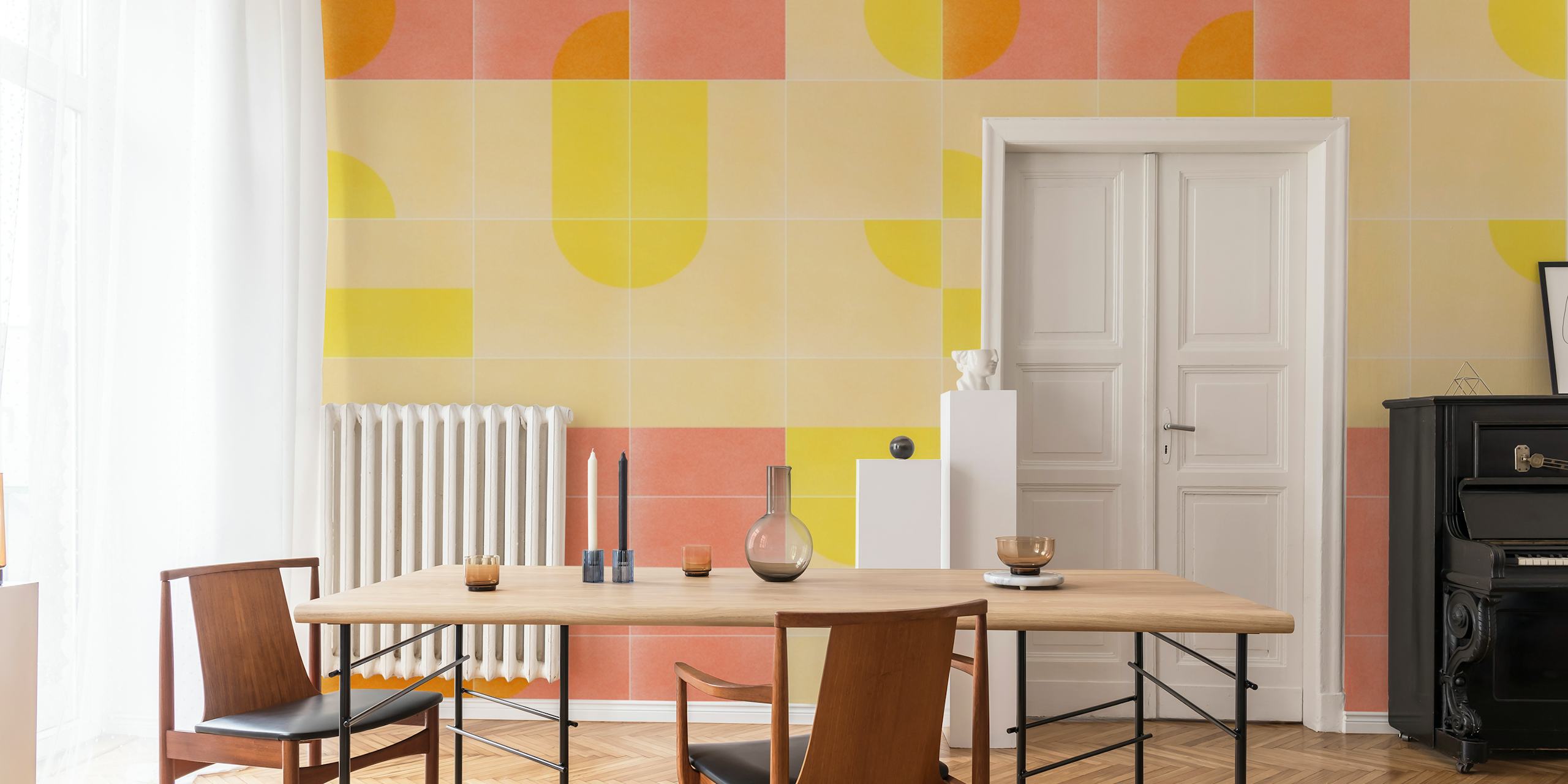 Geometric pattern in yellow and peach colors wallpaper