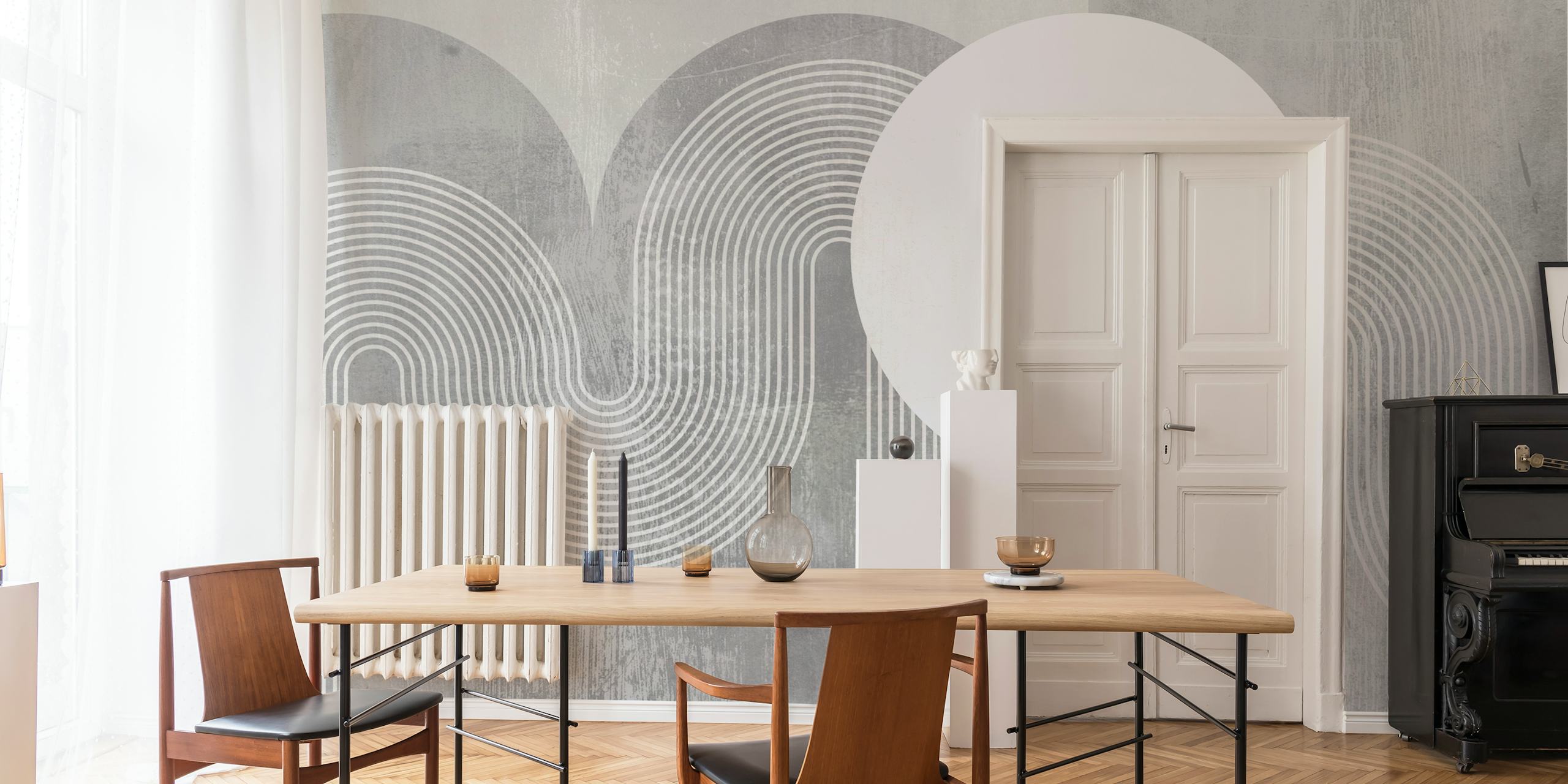 Geometric gray lines and circles wallpaper design