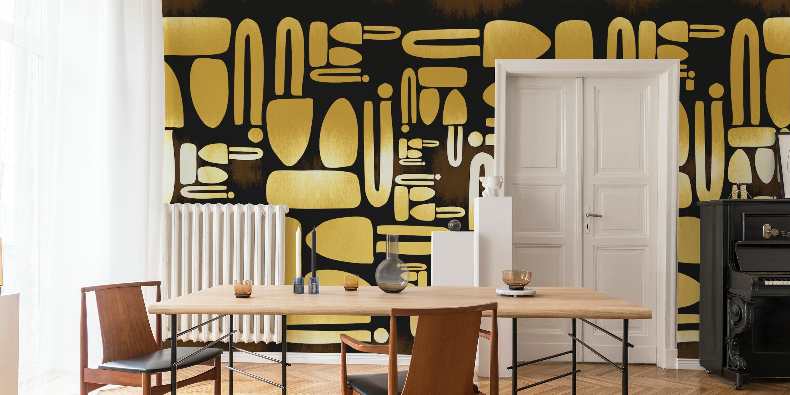 Mid-Century Pattern Mustard tapetti huoneessa