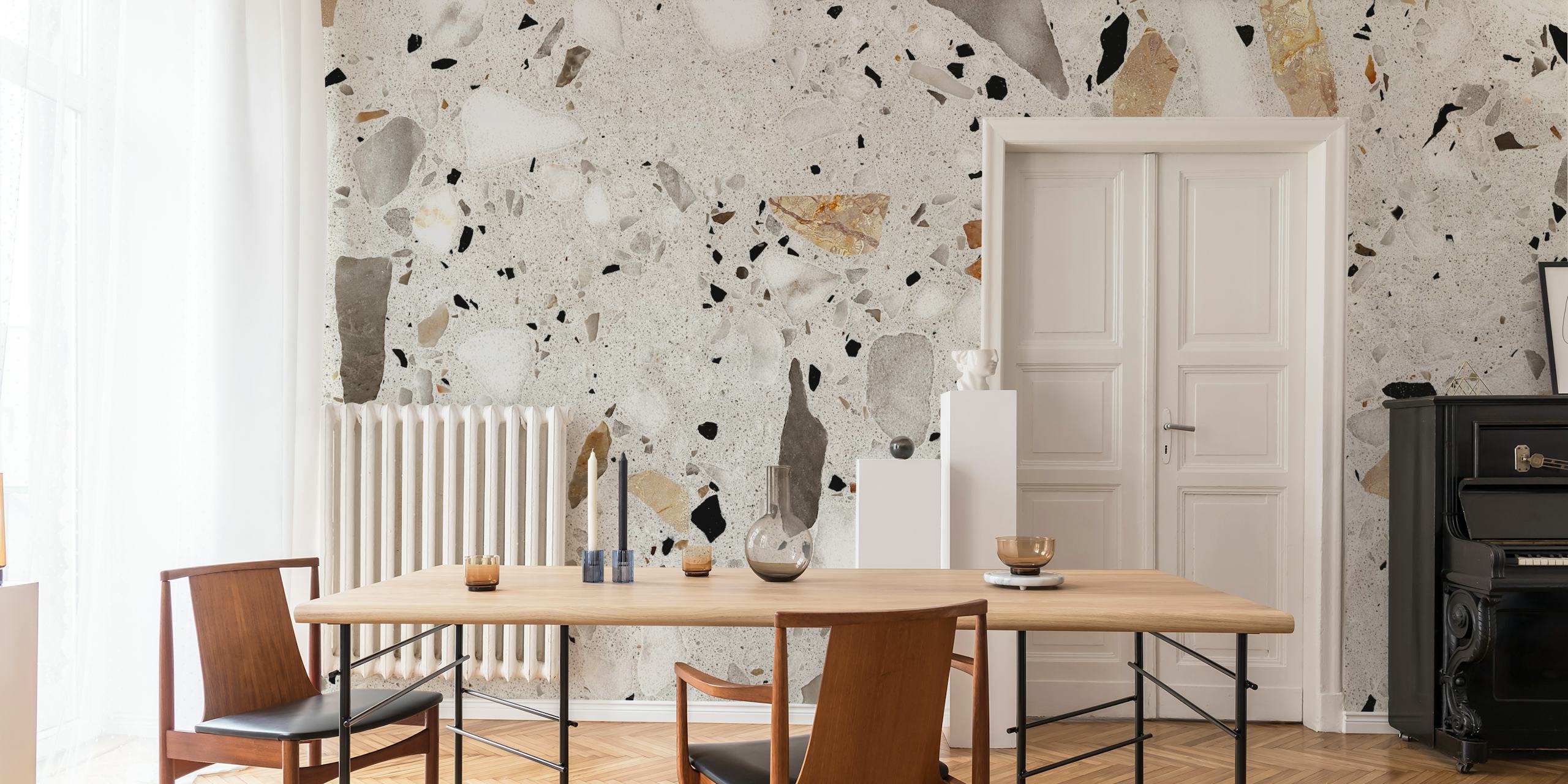 Gray natural terrazzo wallpaper in a room
