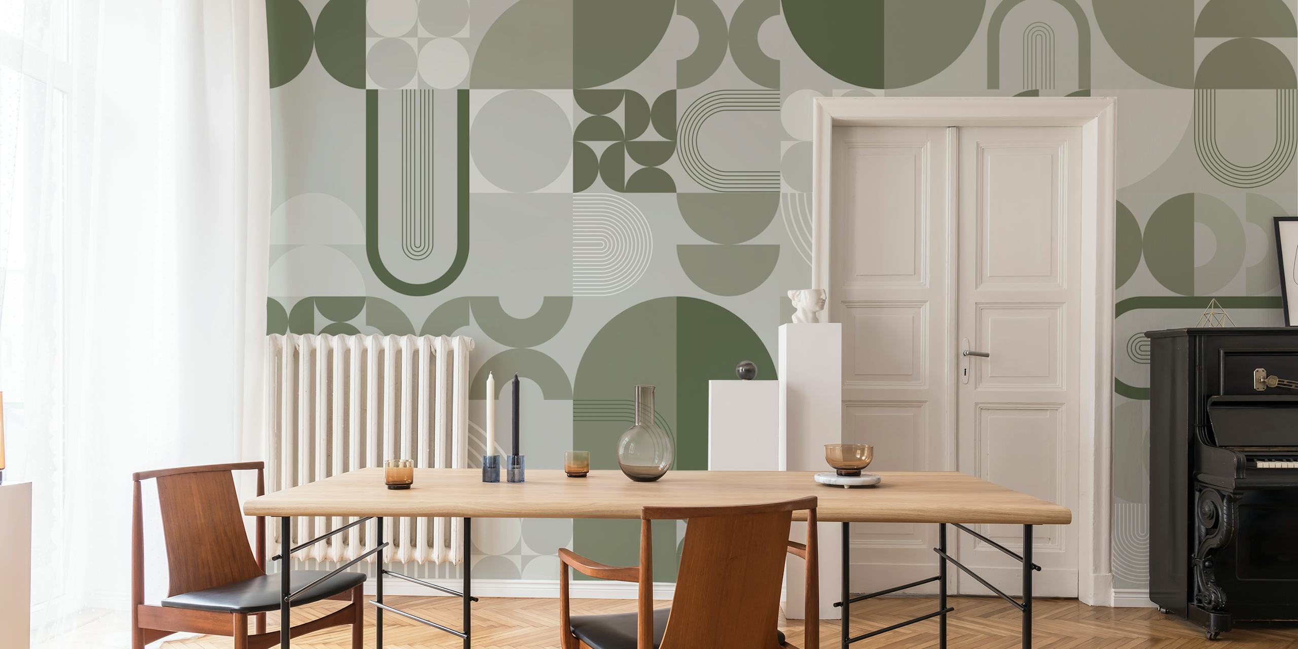 Tapeta Sage Green Symmetry v moderní místnosti