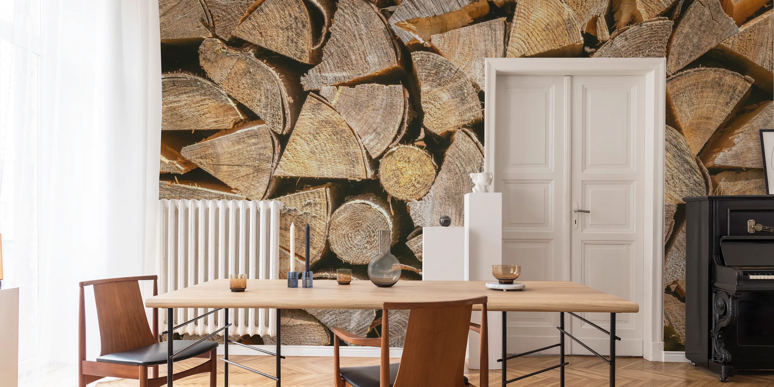 Spring log Stack wallpaper | Happywall