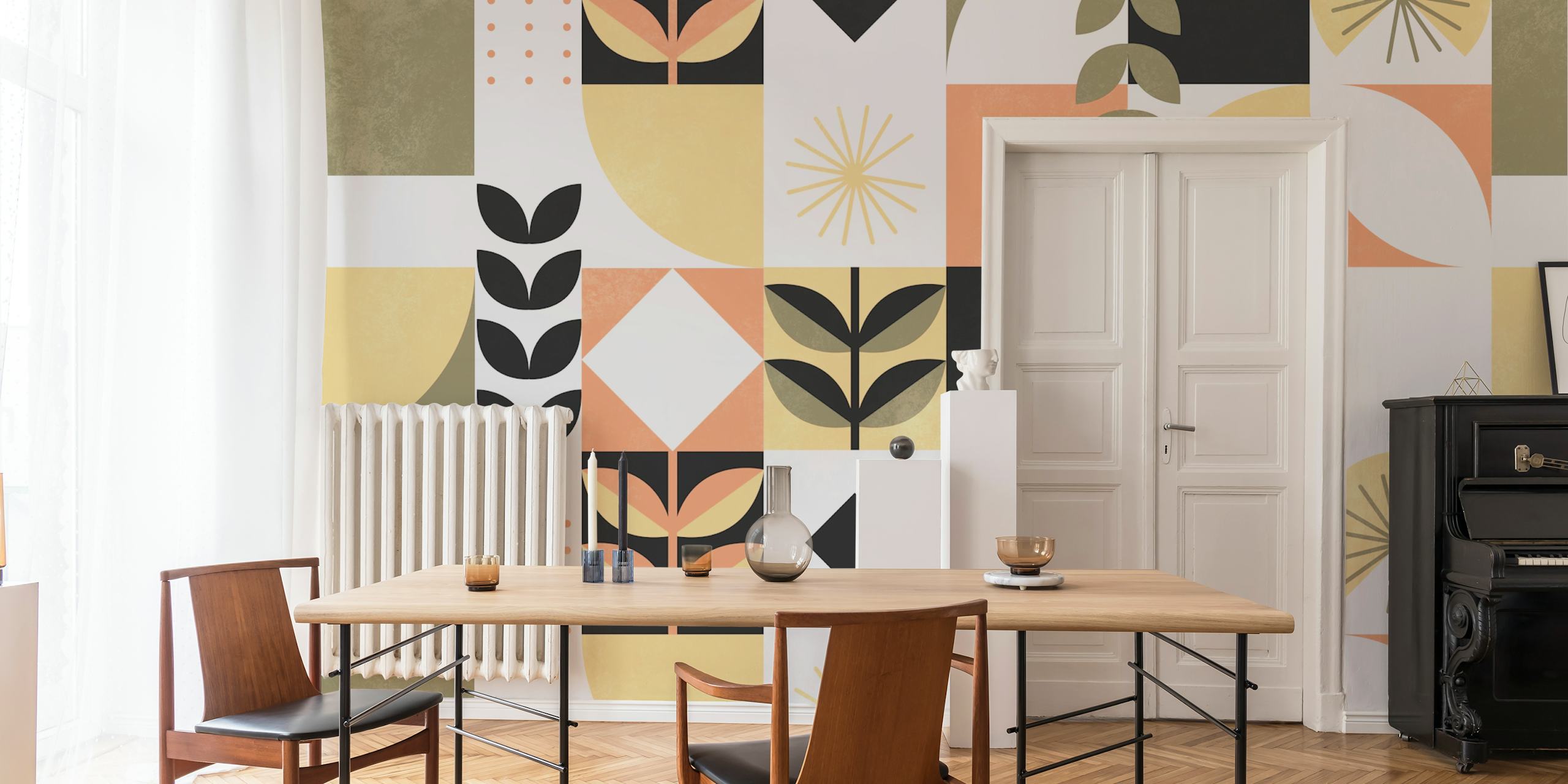 Mid Century Bauhaus Pastel 2 Behang In Een Kamer