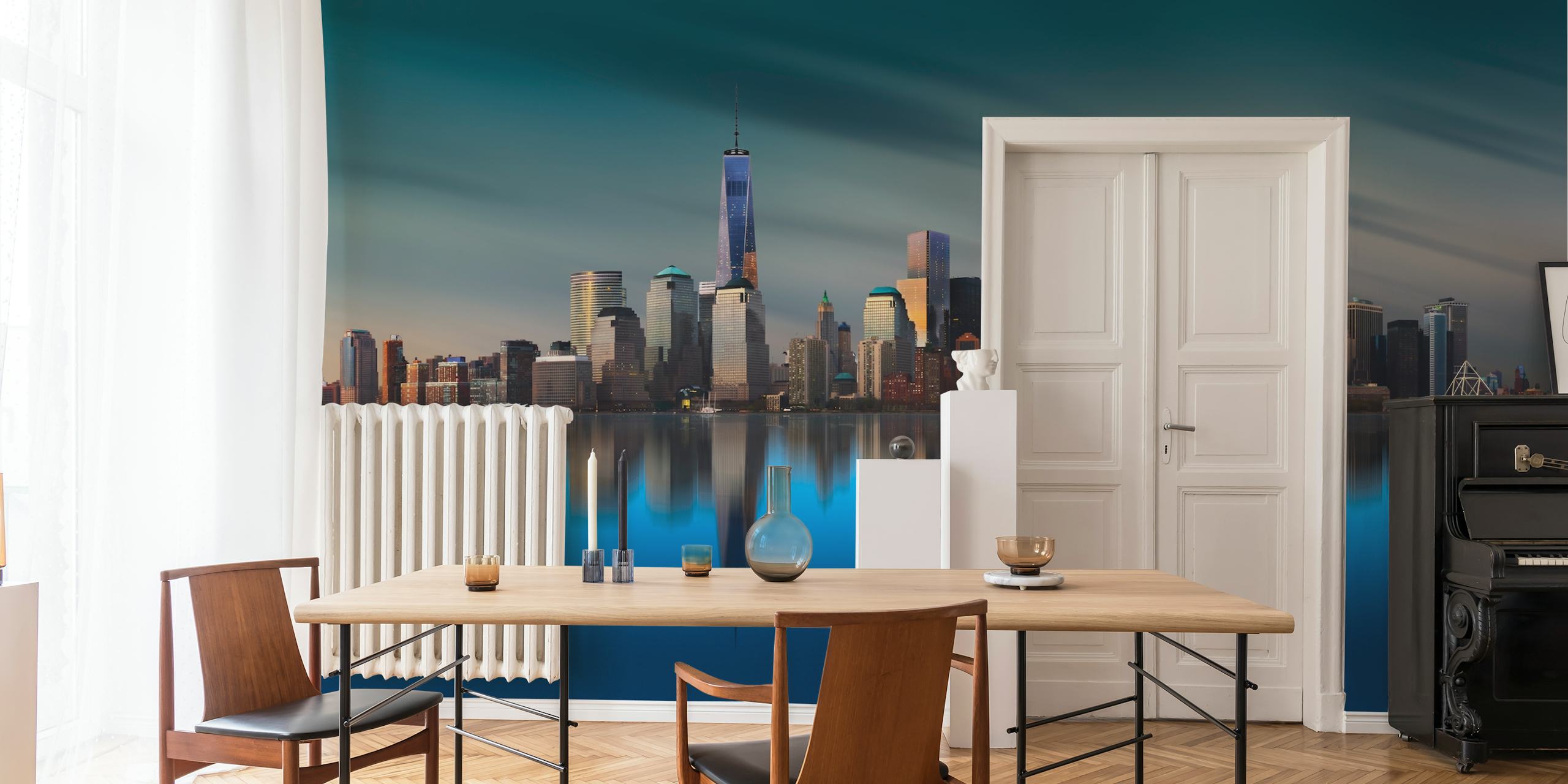 New York City skyline with blue reflection wallpaper