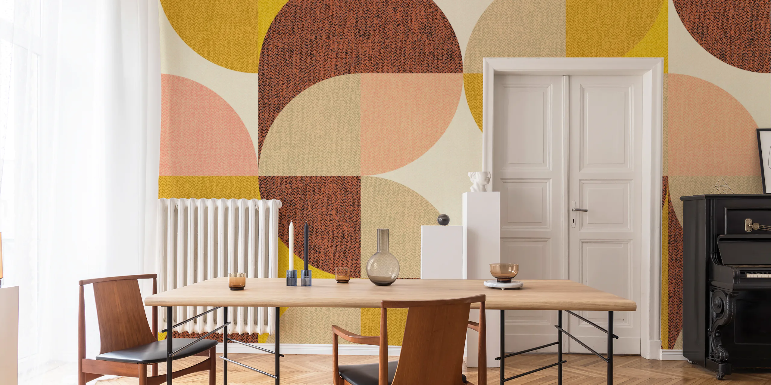 Retro Geometric Wallpaper Sage Pink Rust Gold