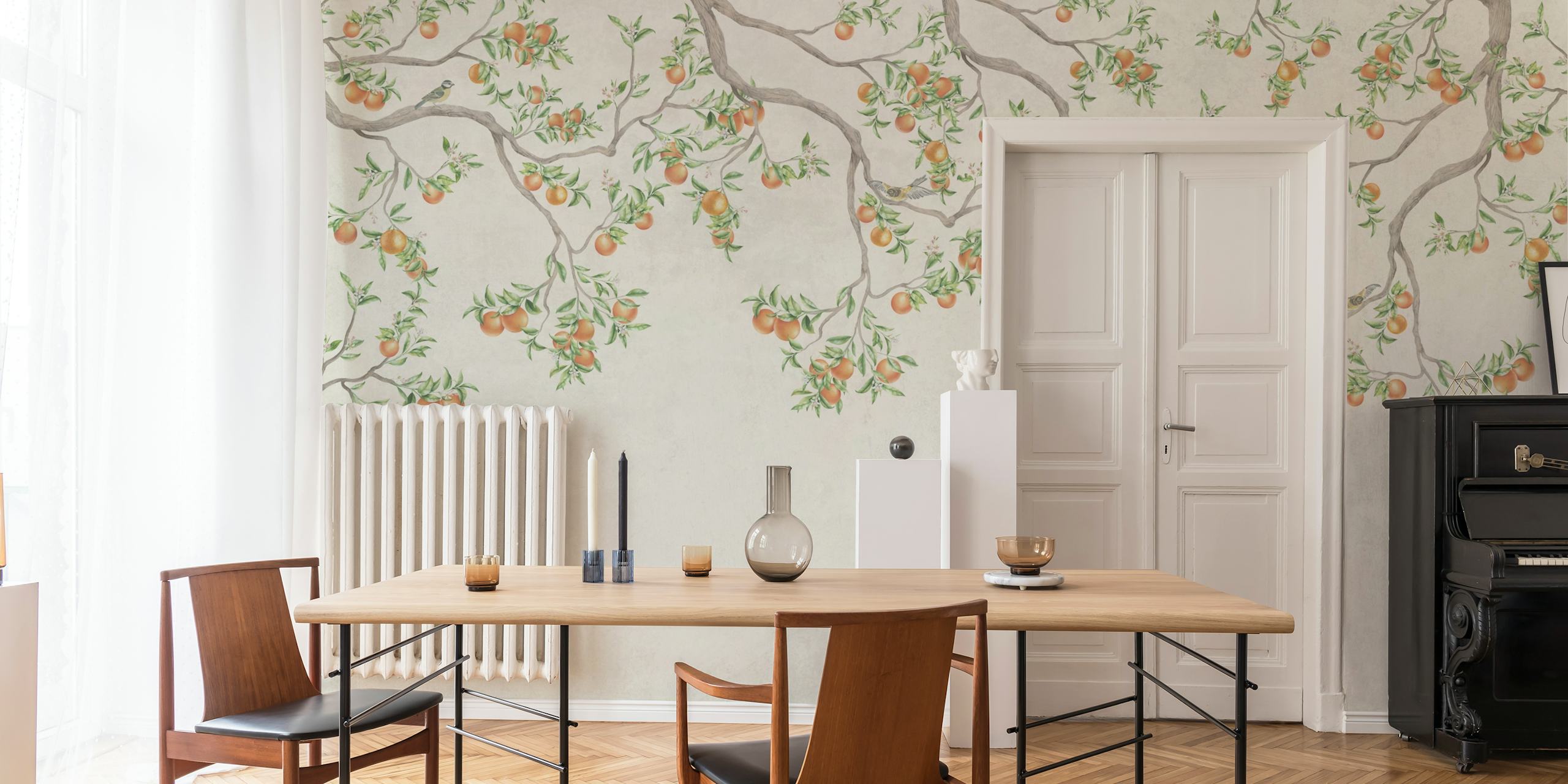 Papel de parede Pastel Tangerine Garden em um quarto