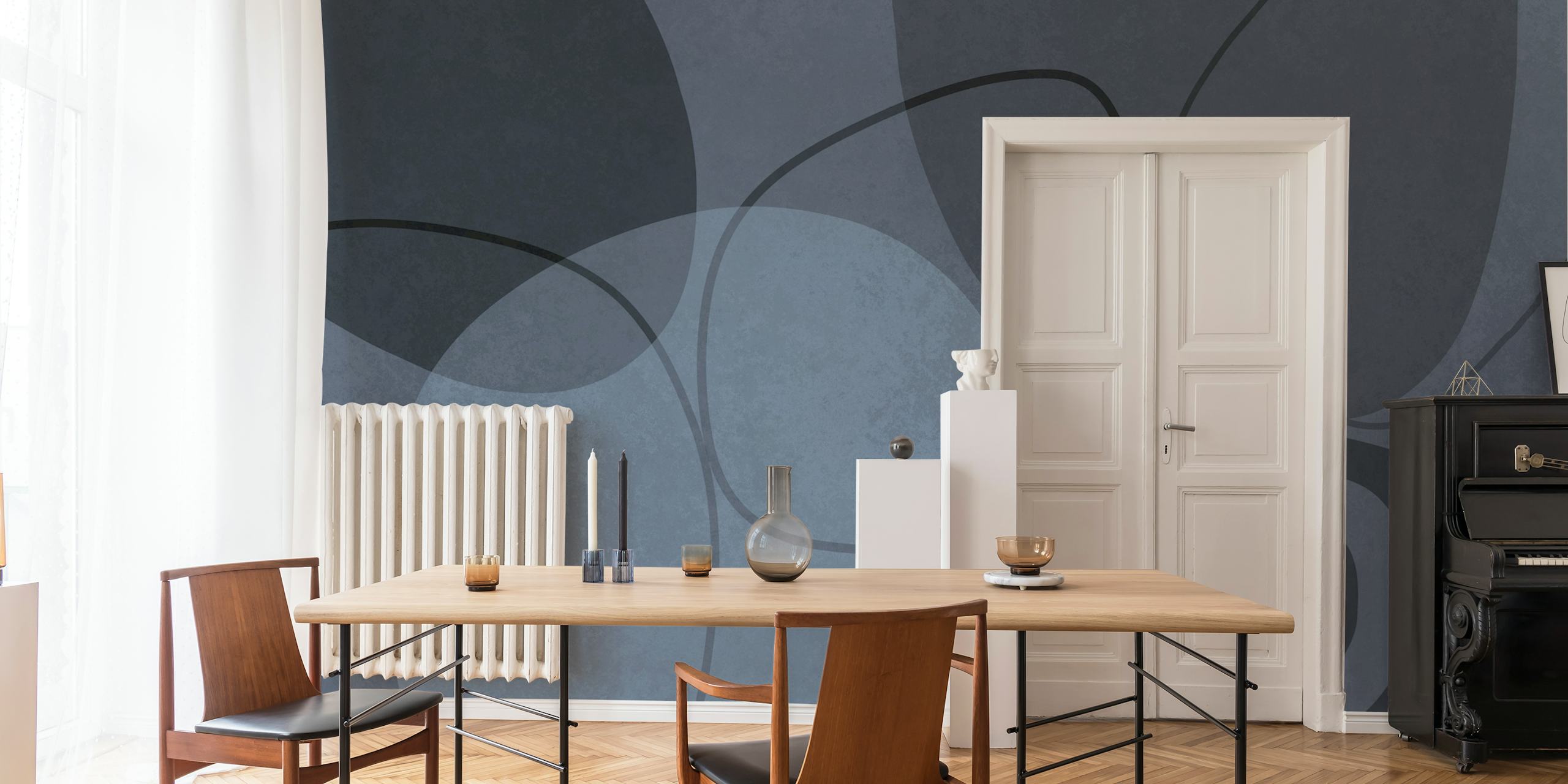 Mid Century behang in bluish grey patroon