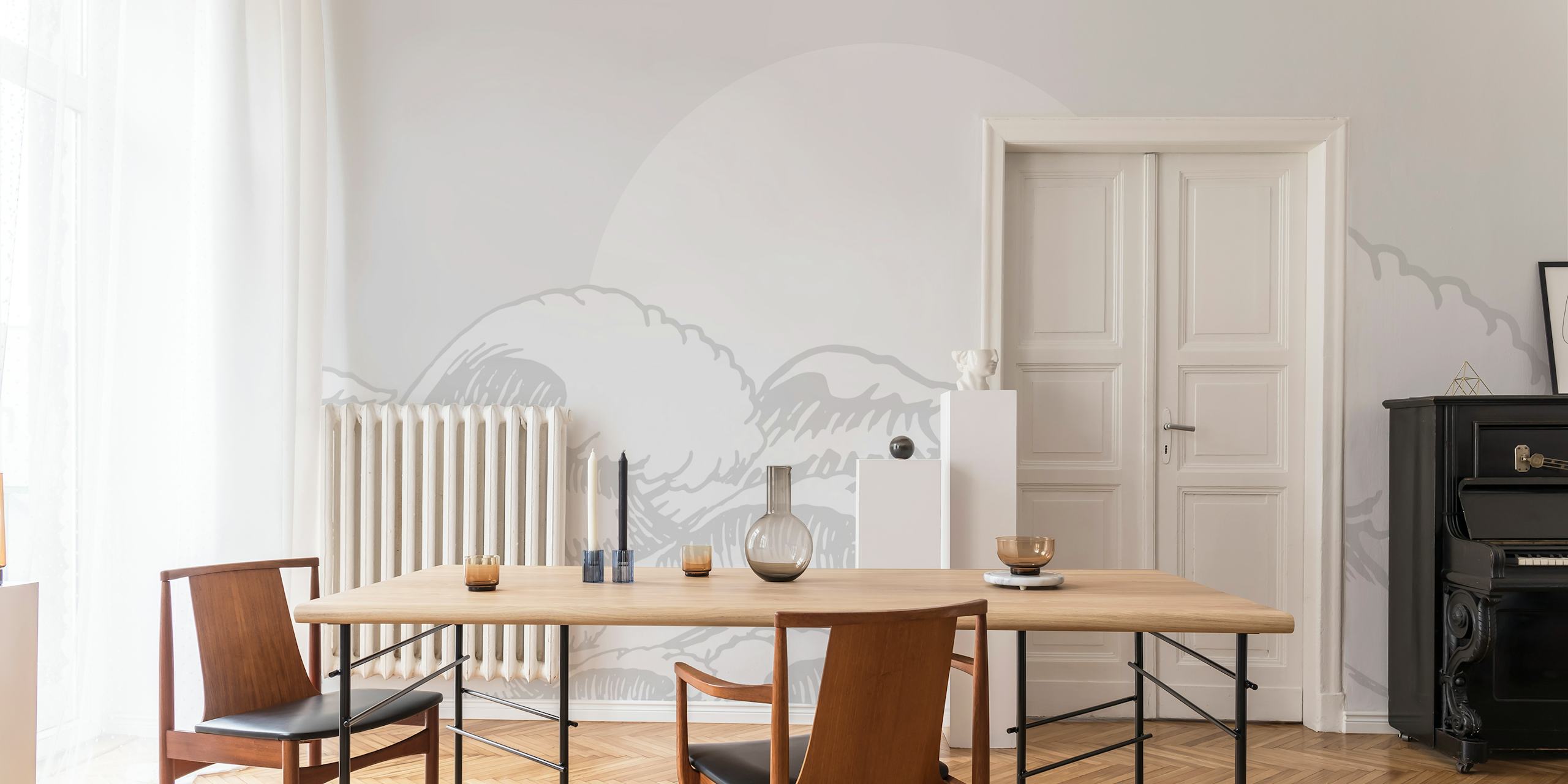 White ocean waves with a large sun background wallpaper