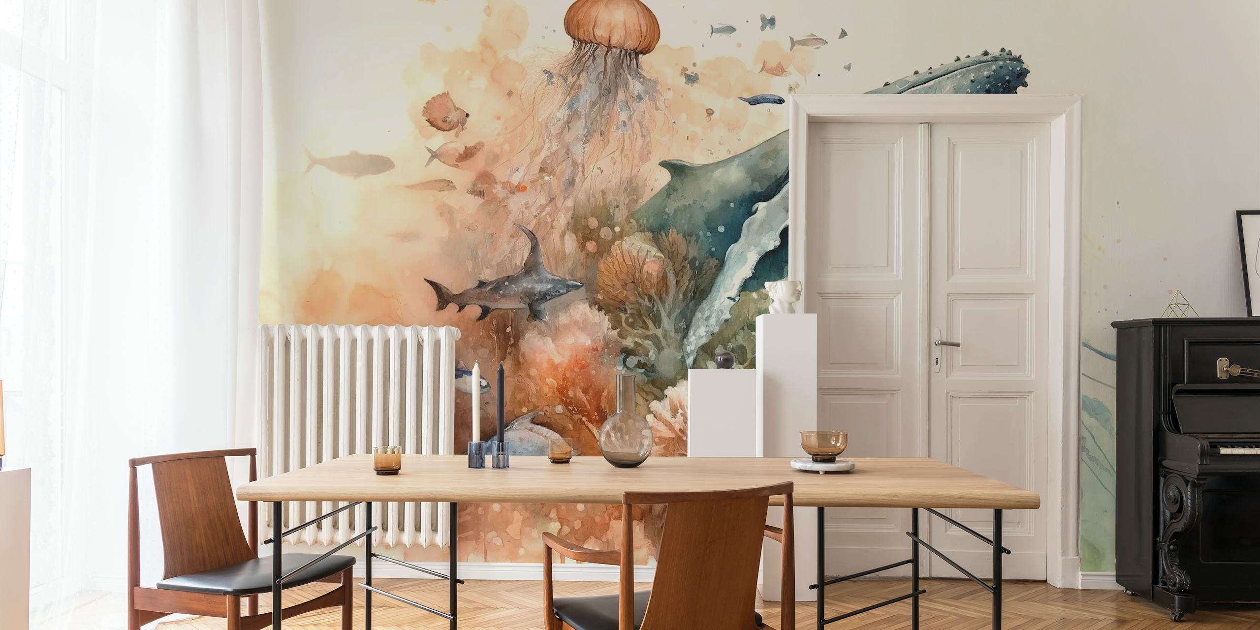 Diseño de papel pintado Ocean Whispers en una habitación