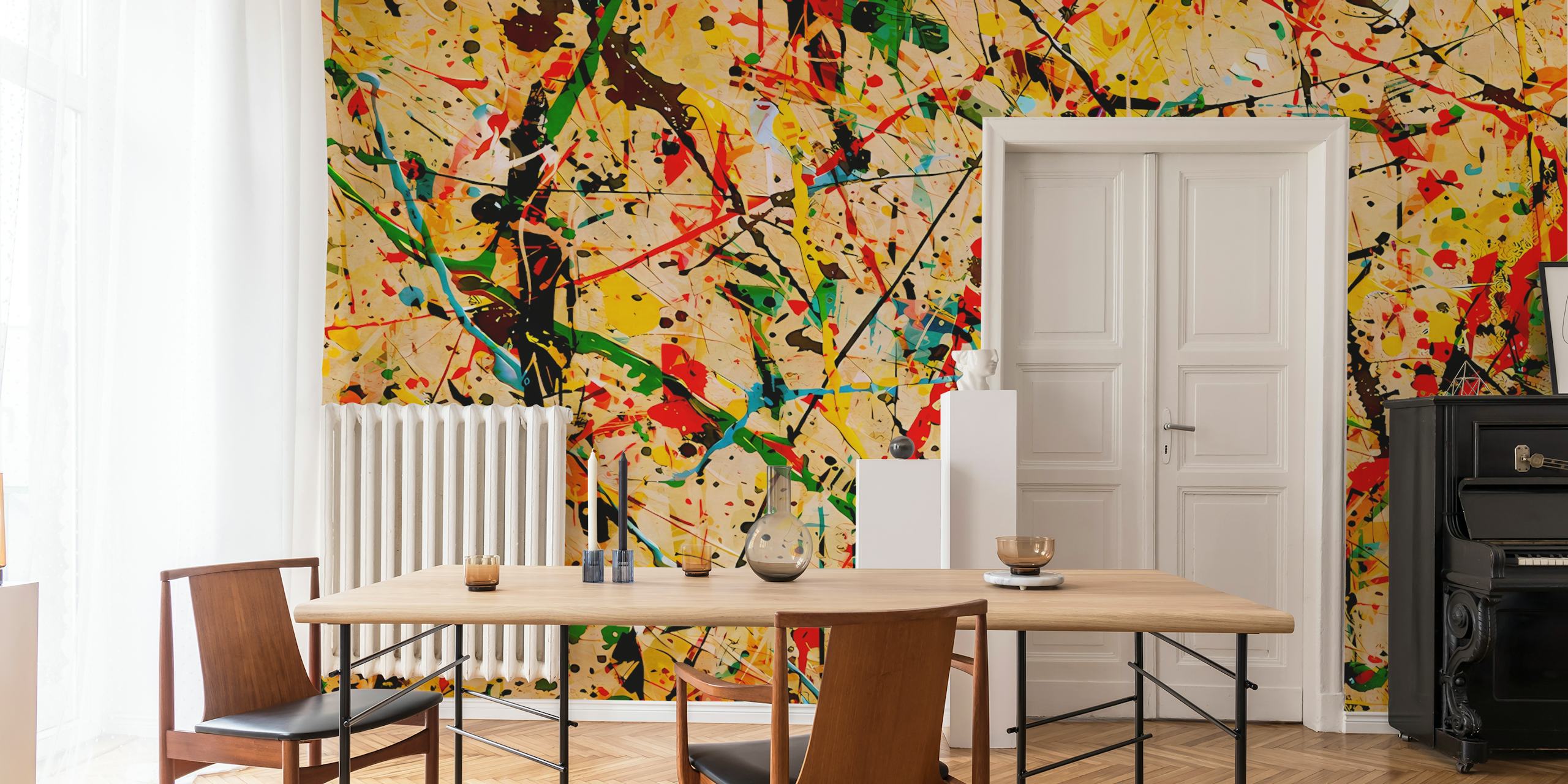 Pollock Wink 65 fargerik abstrakt tapet i et rom