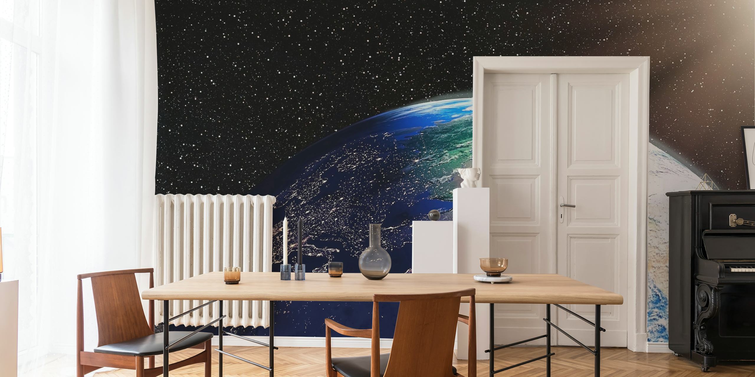 Detail of Earth from space showing blue and green colors wallpaper