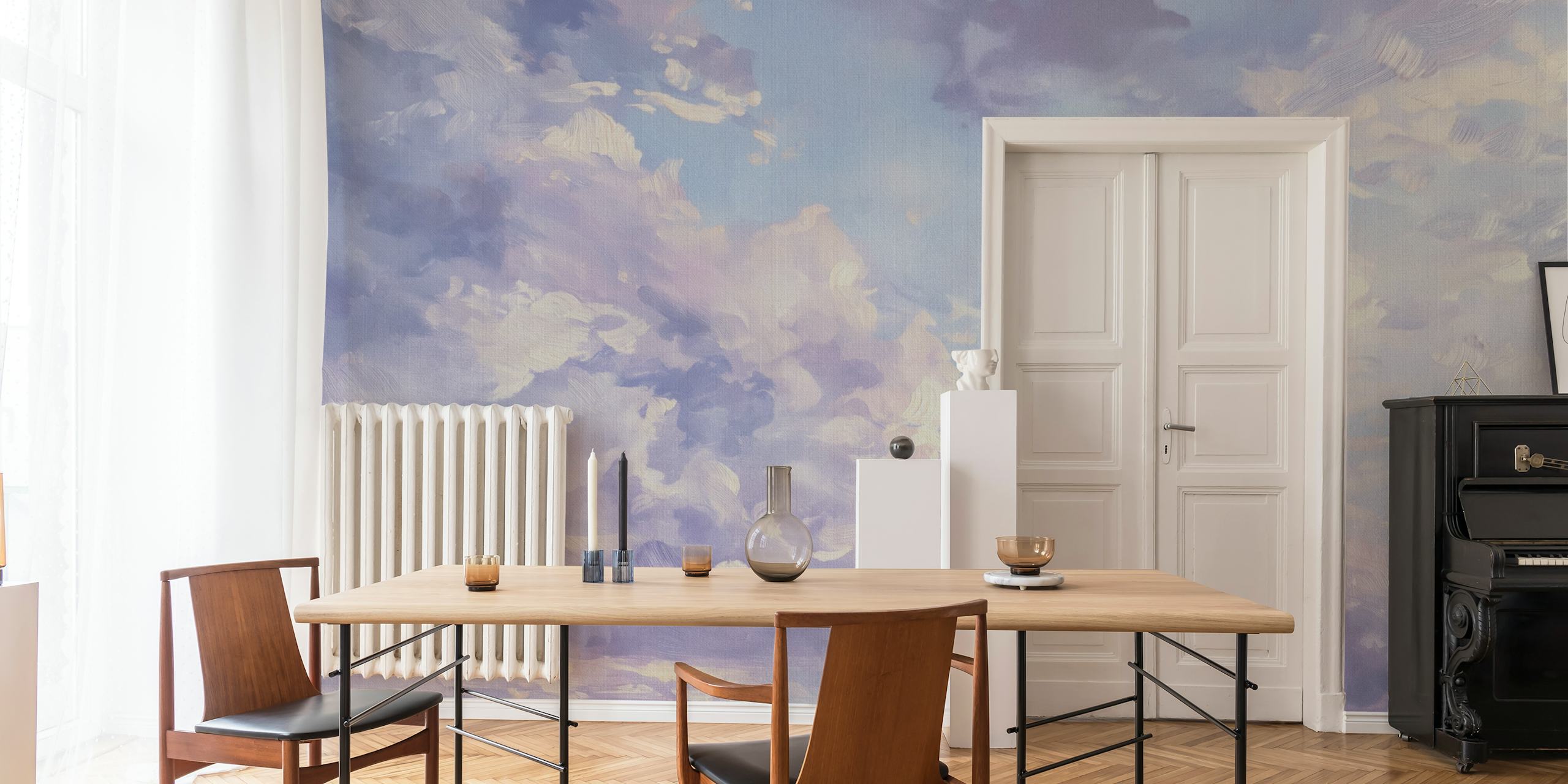 Akvarelová fototapeta Lavender Dream Sky s jemnými pastelovými obláčky