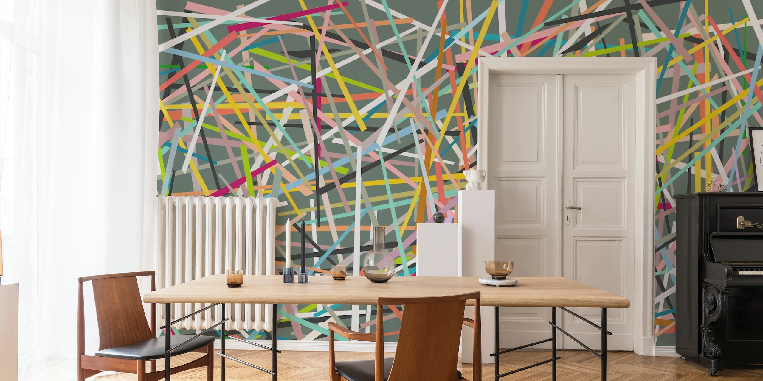 Graphiques colorés d'une multitude de lignes sur fond gris, style moderne, wallpaper