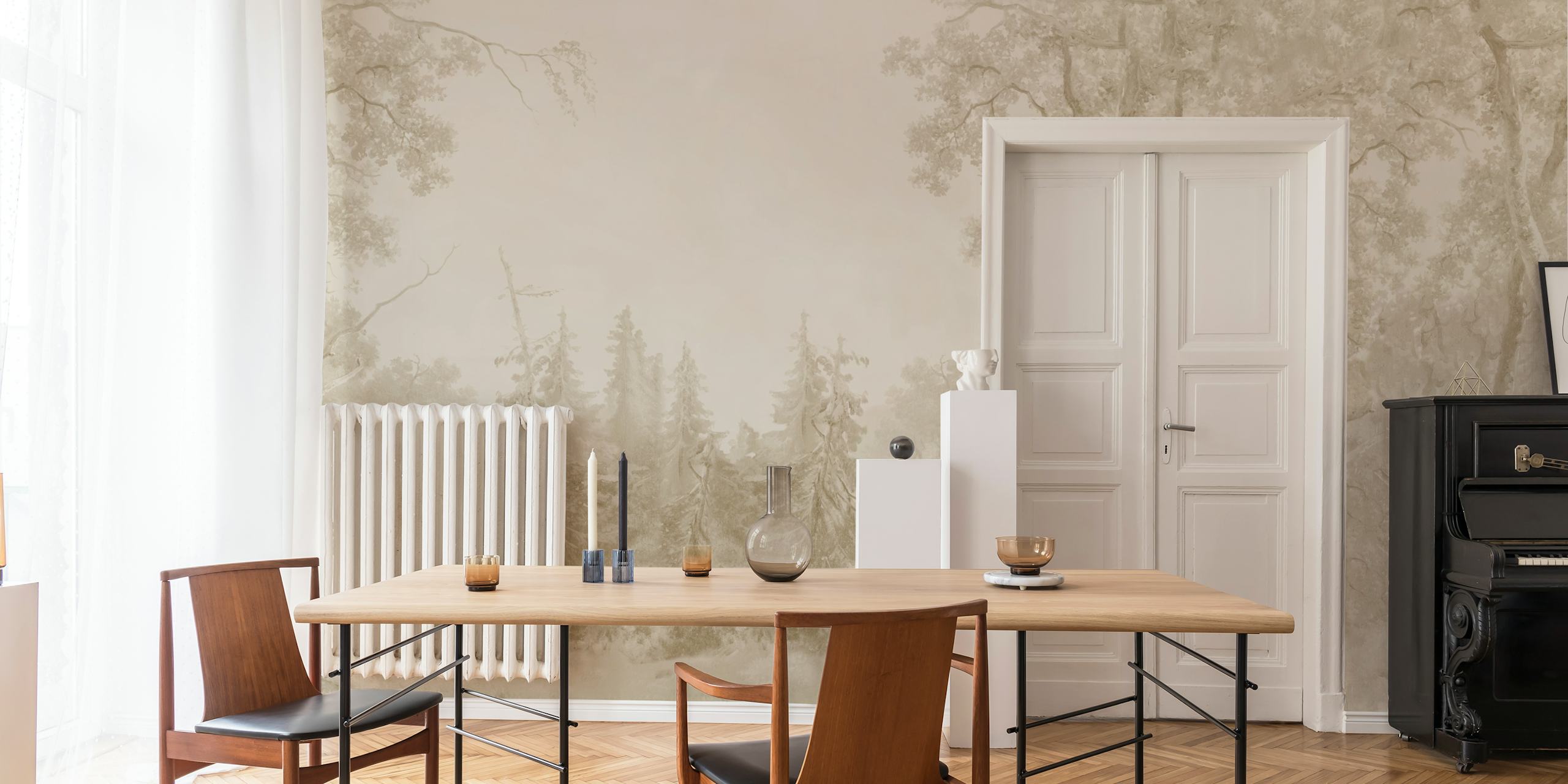 Beige forest landscape Tapete in einem Raum