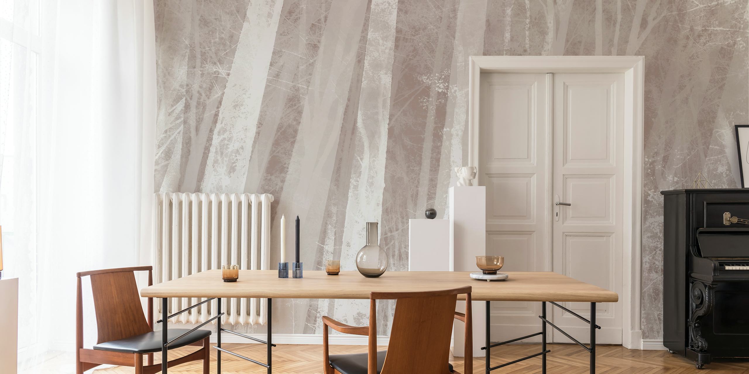 White trees with soft textures in muted tones wallpaper