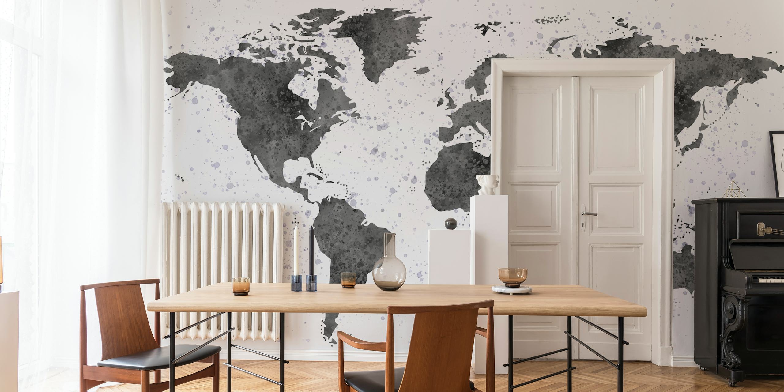 Black world map with textured white background wallpaper