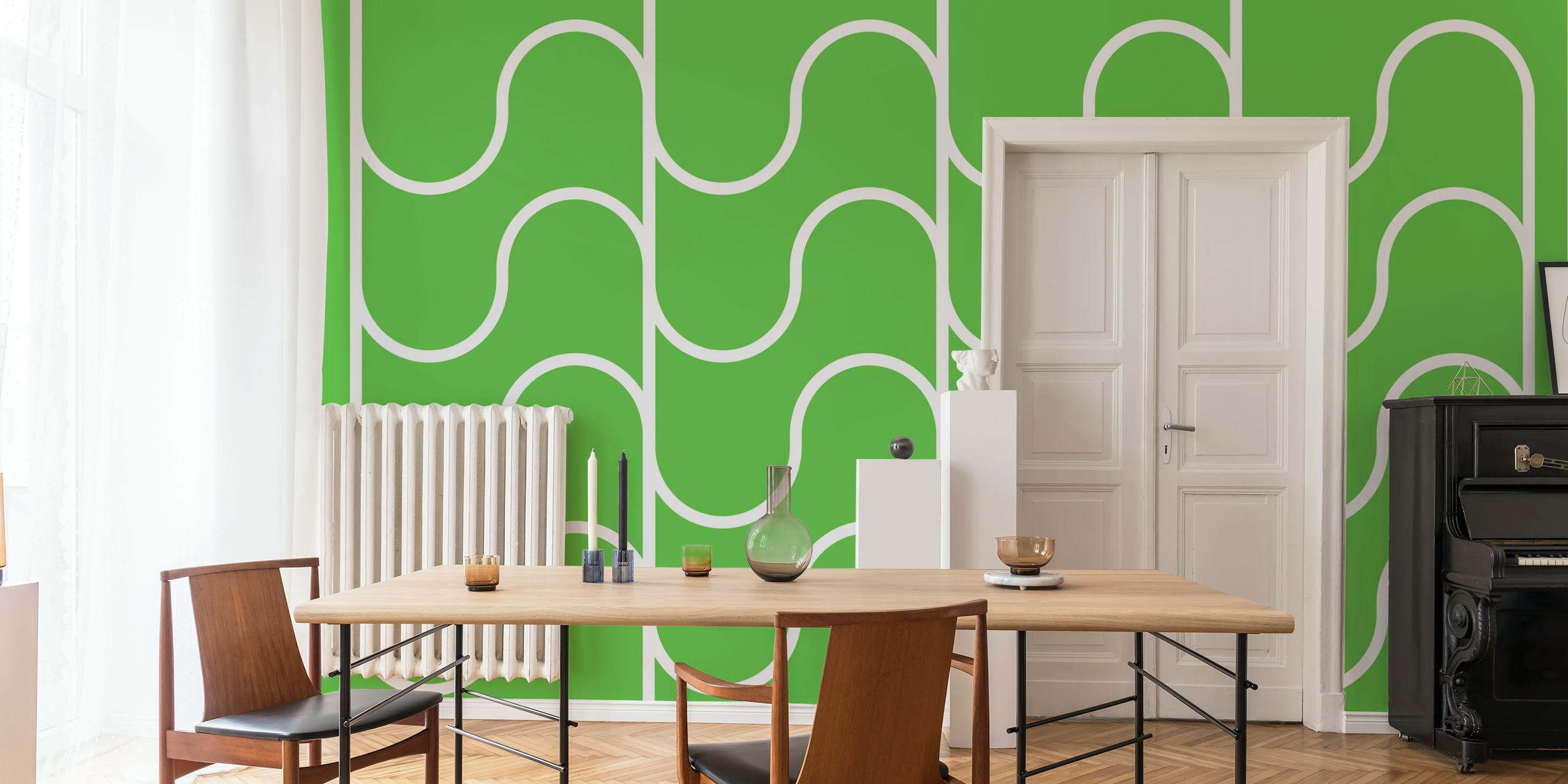 Carta da parati Elegant Viridian Swirls in una stanza