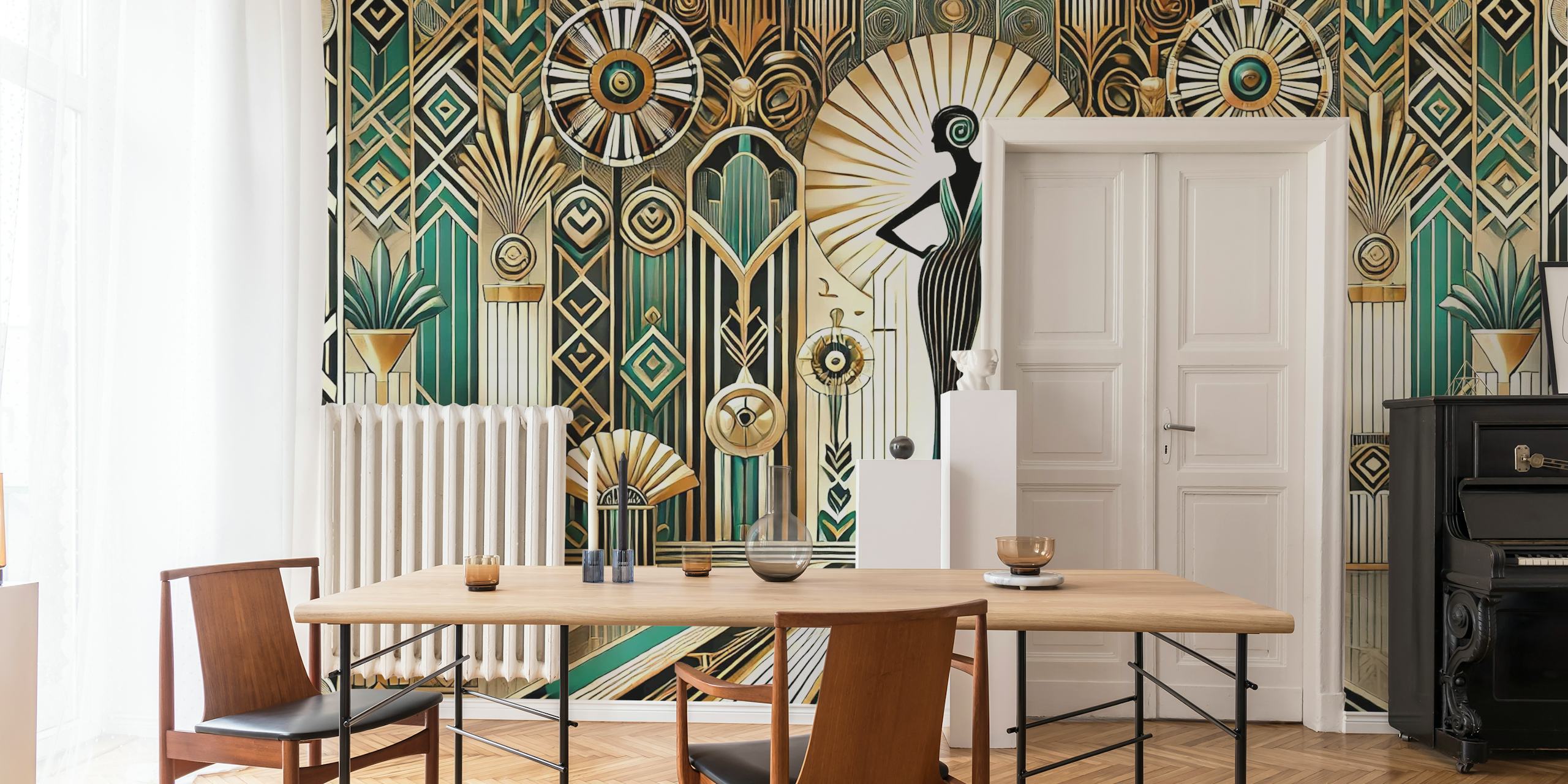 Vintage Elegance Scene in Art Deco wallpaper