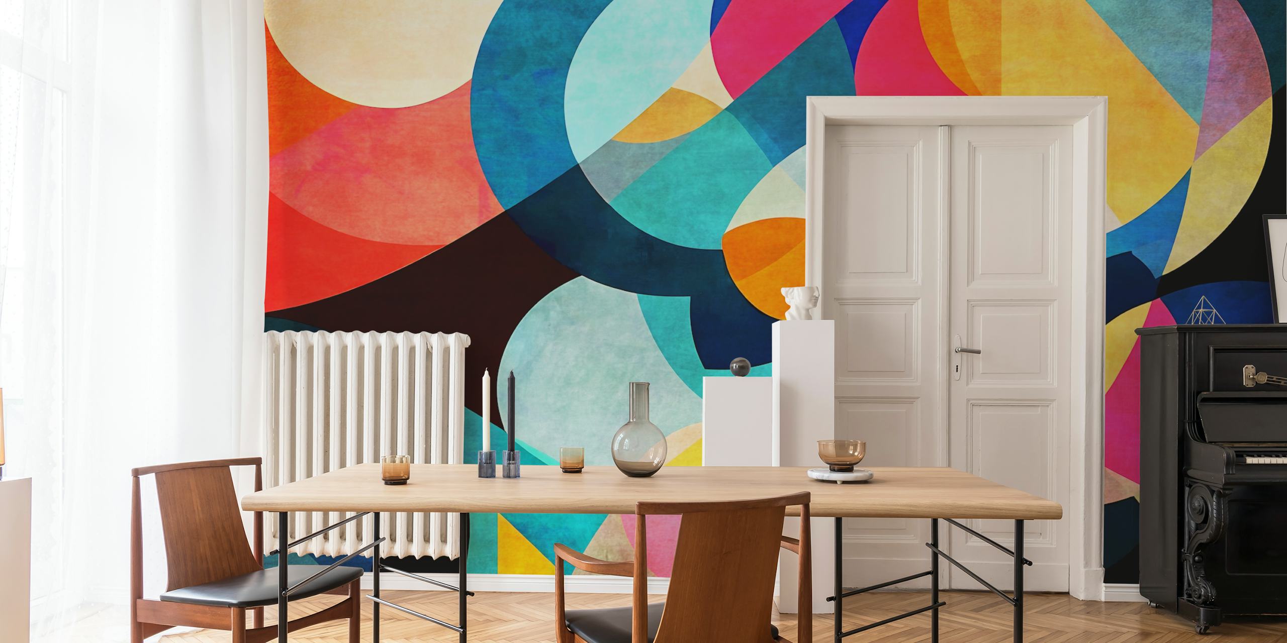 Papel de parede Vibrant Shapes Fusion em um quarto