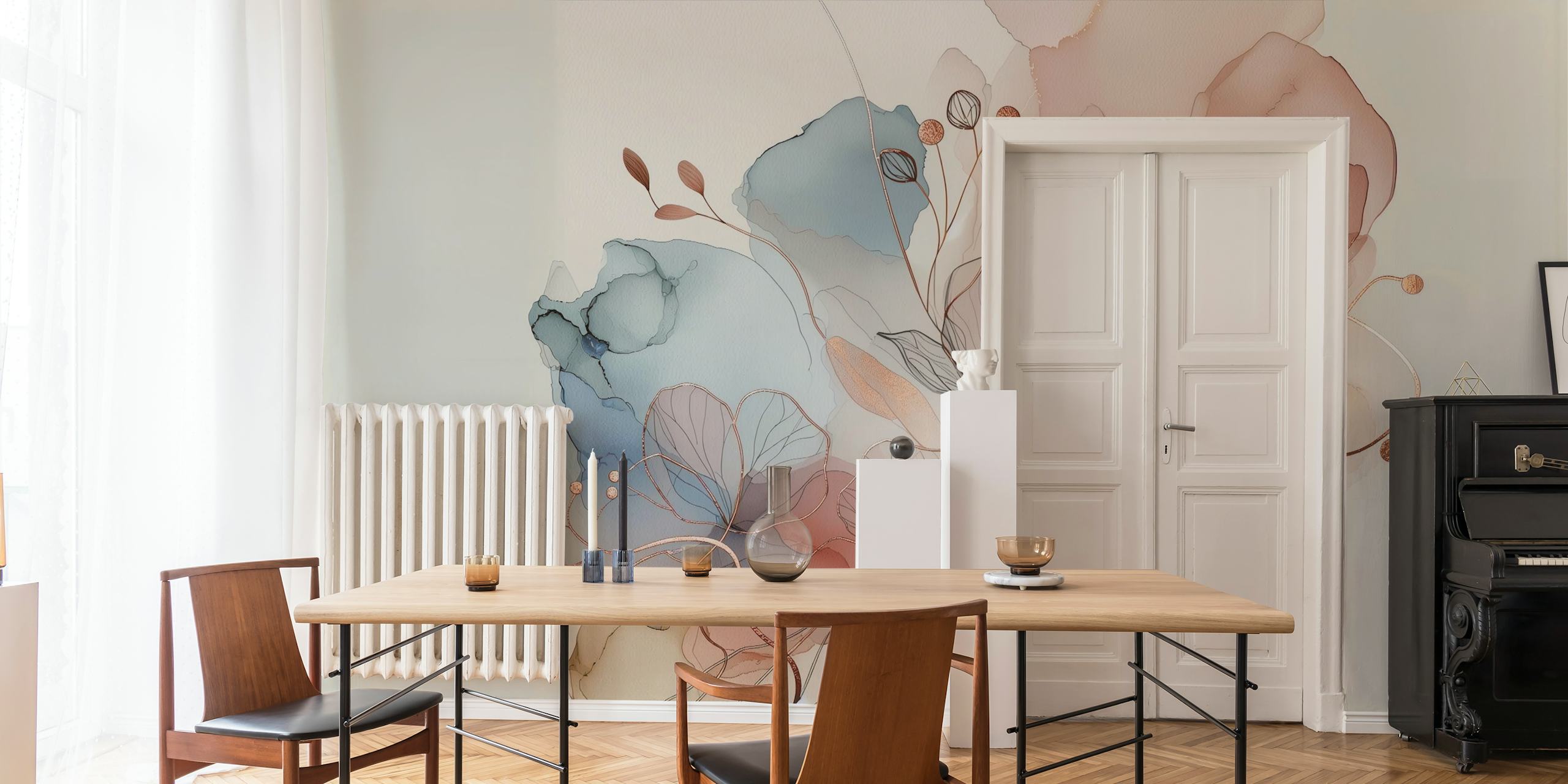 Blush Botanical Dream tapet uppställd i ett rum