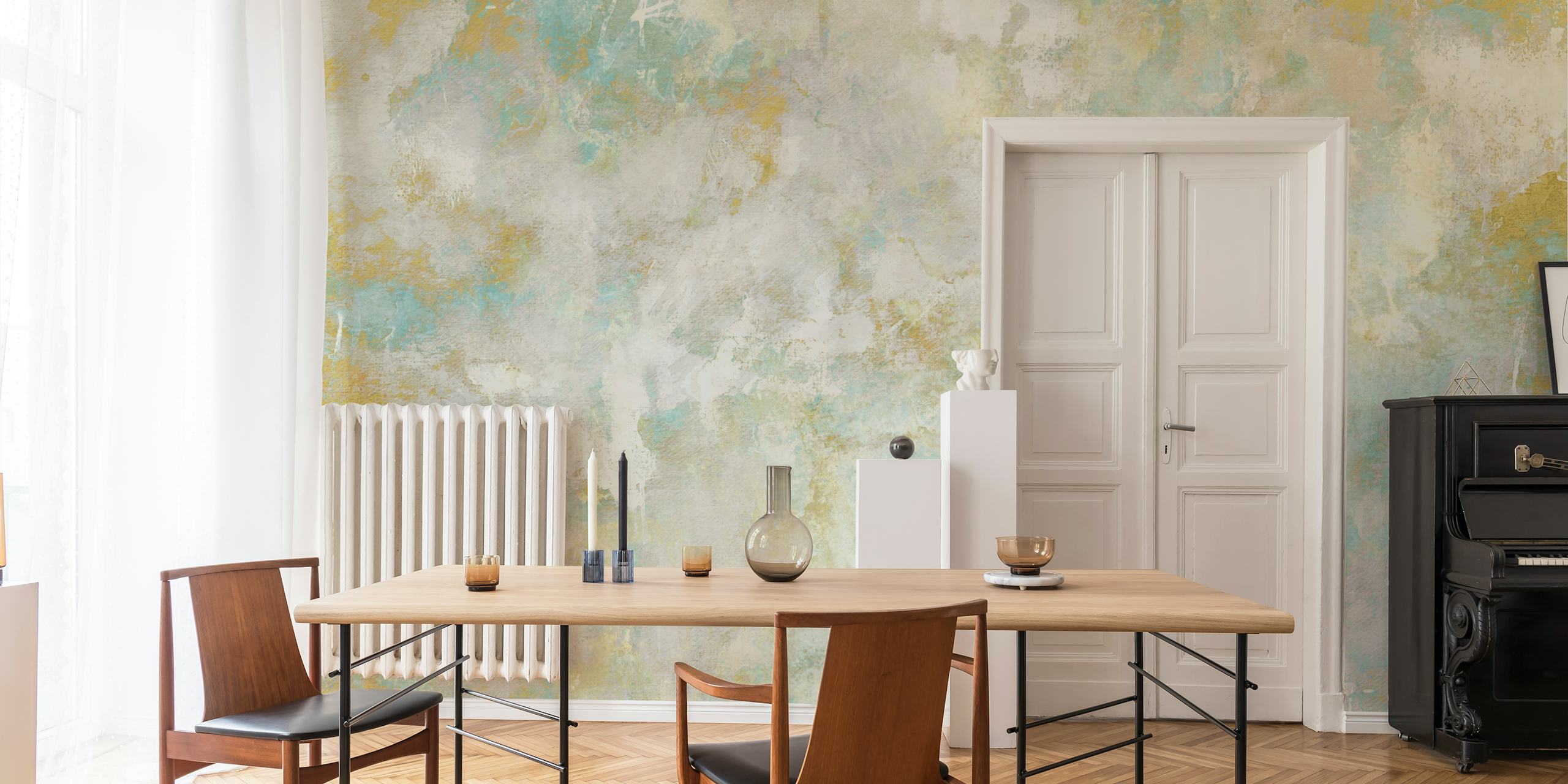 Abstract wallpaper featuring gold and aqua tones in a textured design