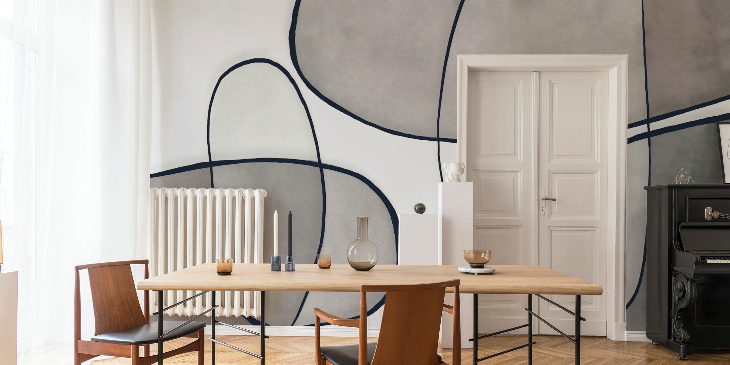 Papel pintar Elegant Gray Contour Lines en una habitación