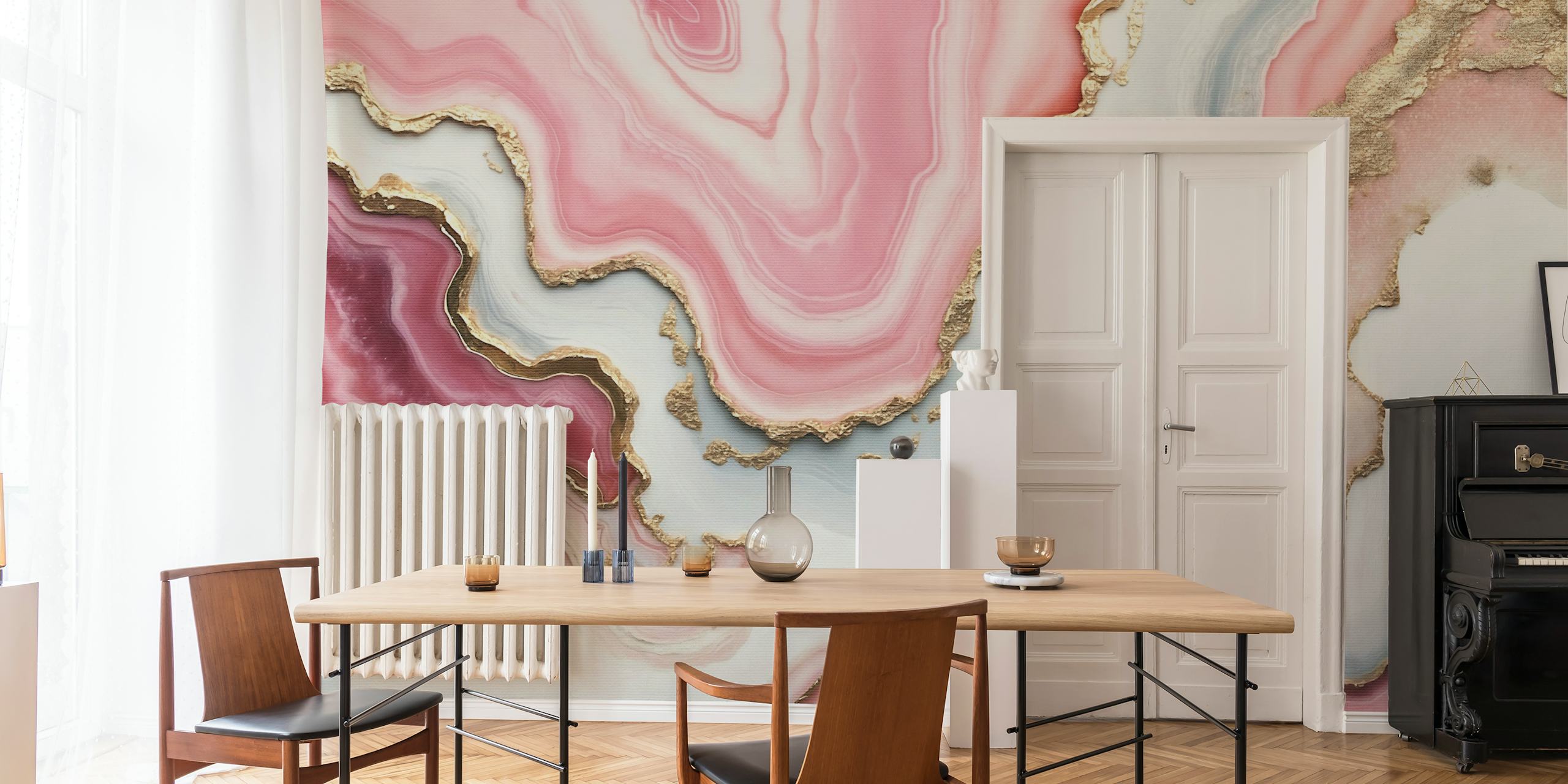 Marmer effect met roze, gouden en witte tinten wallpaper