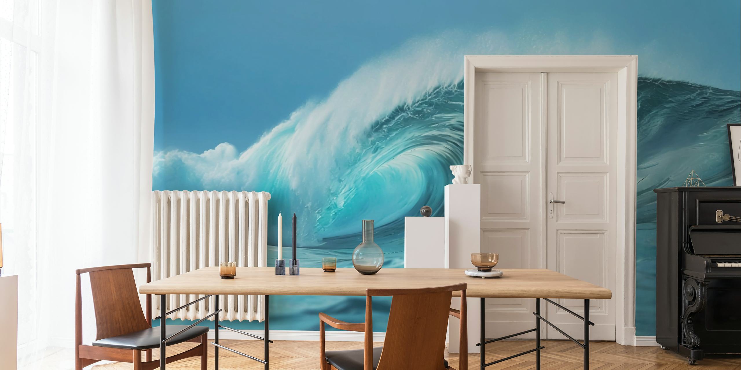 Blue ocean waves with foam wall mural