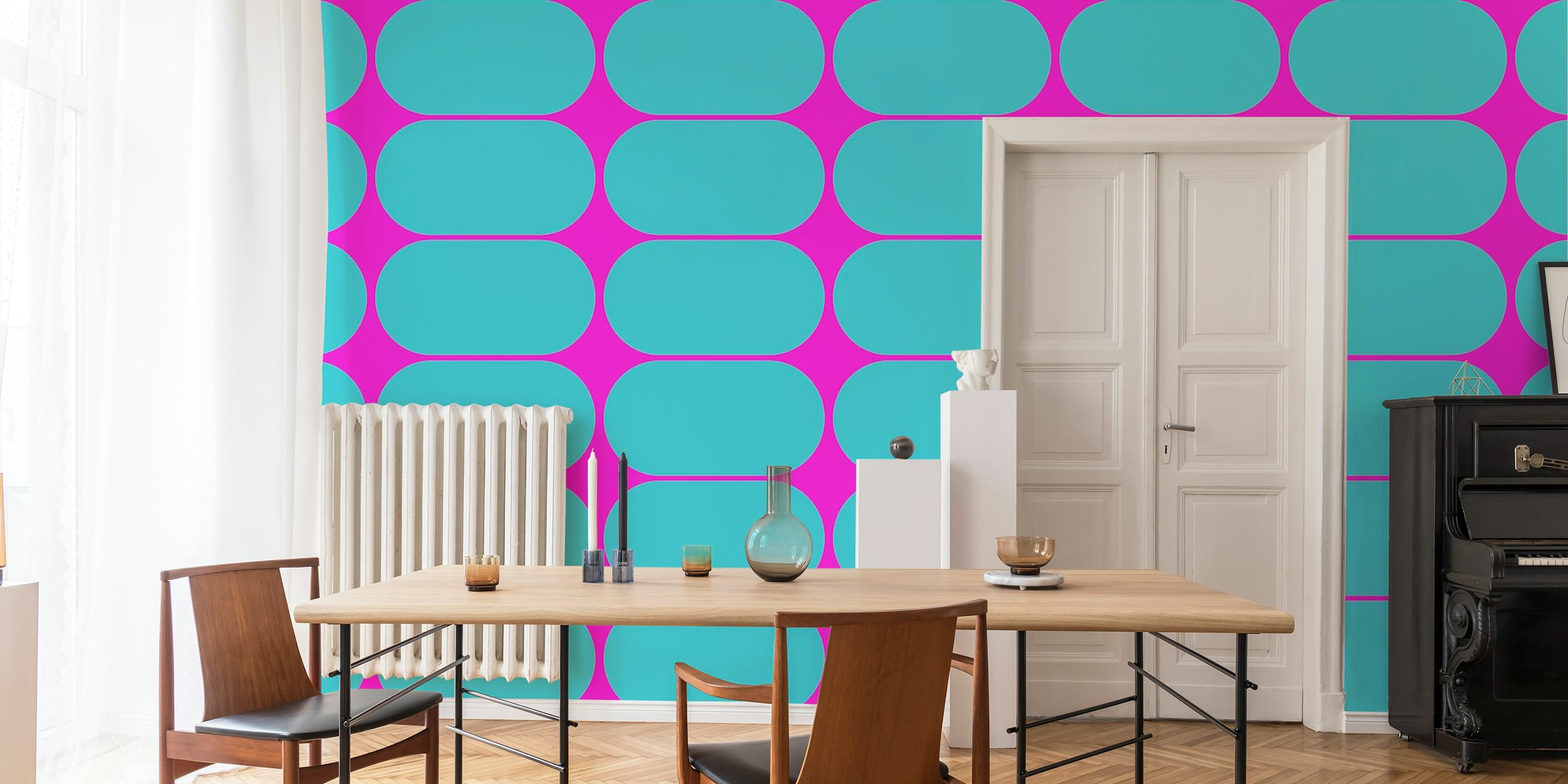Mid-Century Aqua wallpaper in a room