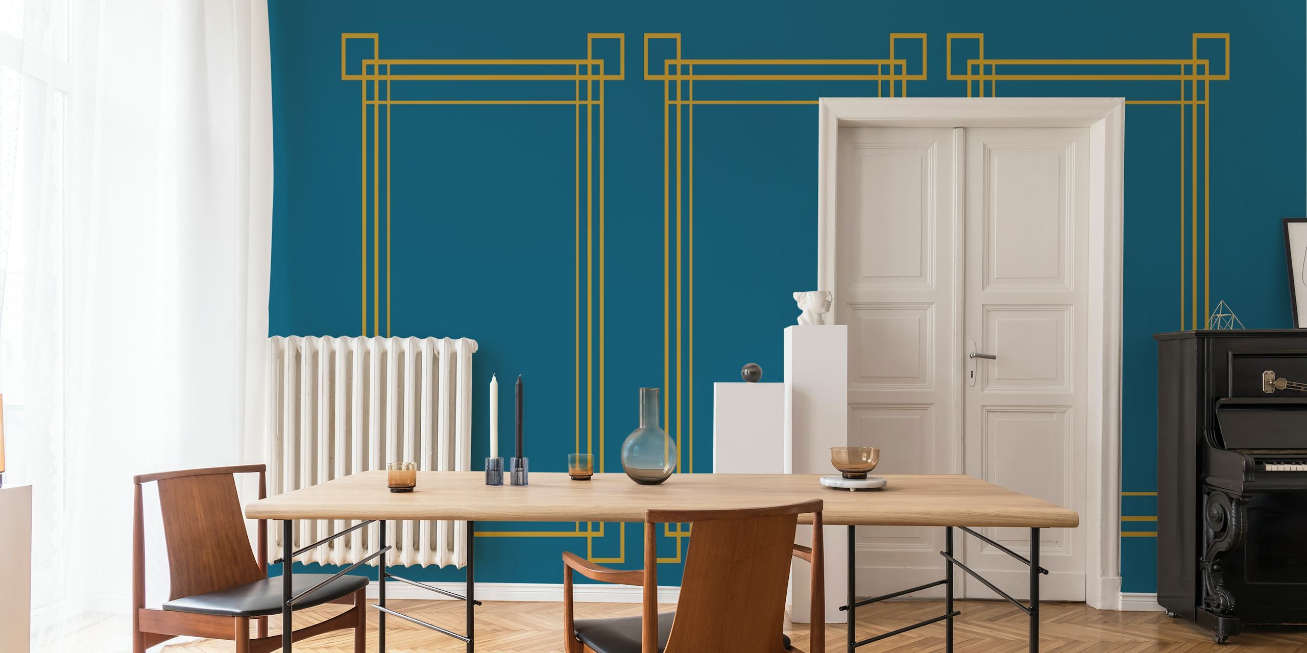Golden Deco Lines behang in een kamer