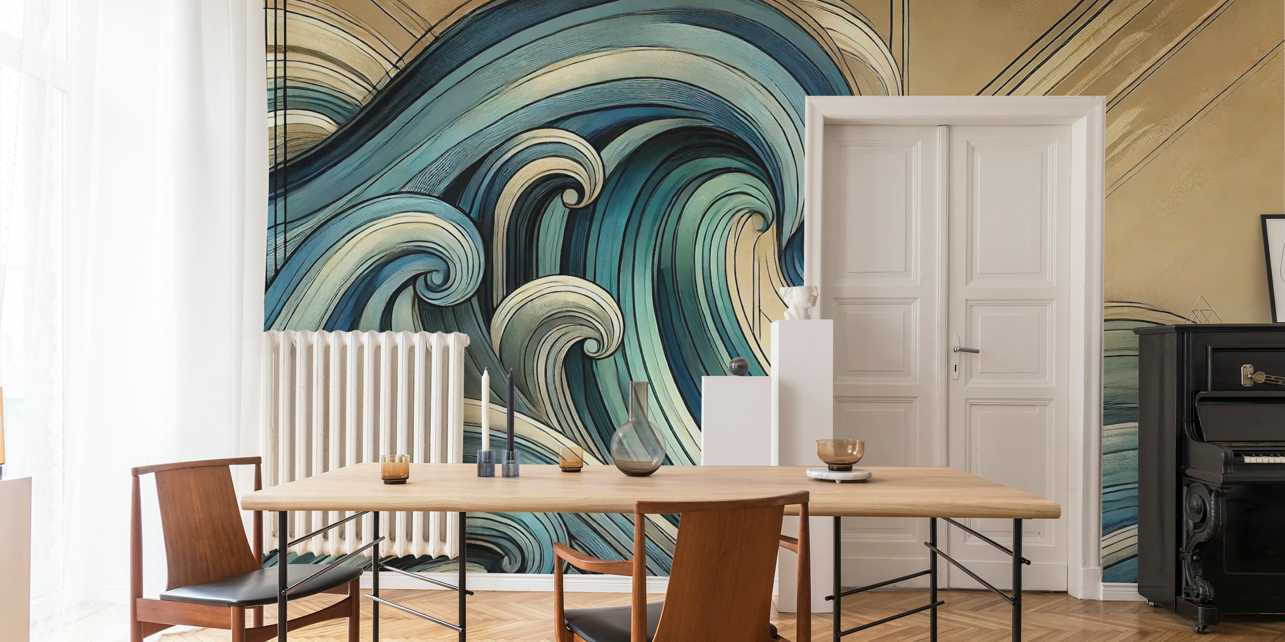 Abstract Ocean Waves wallpaper in a room