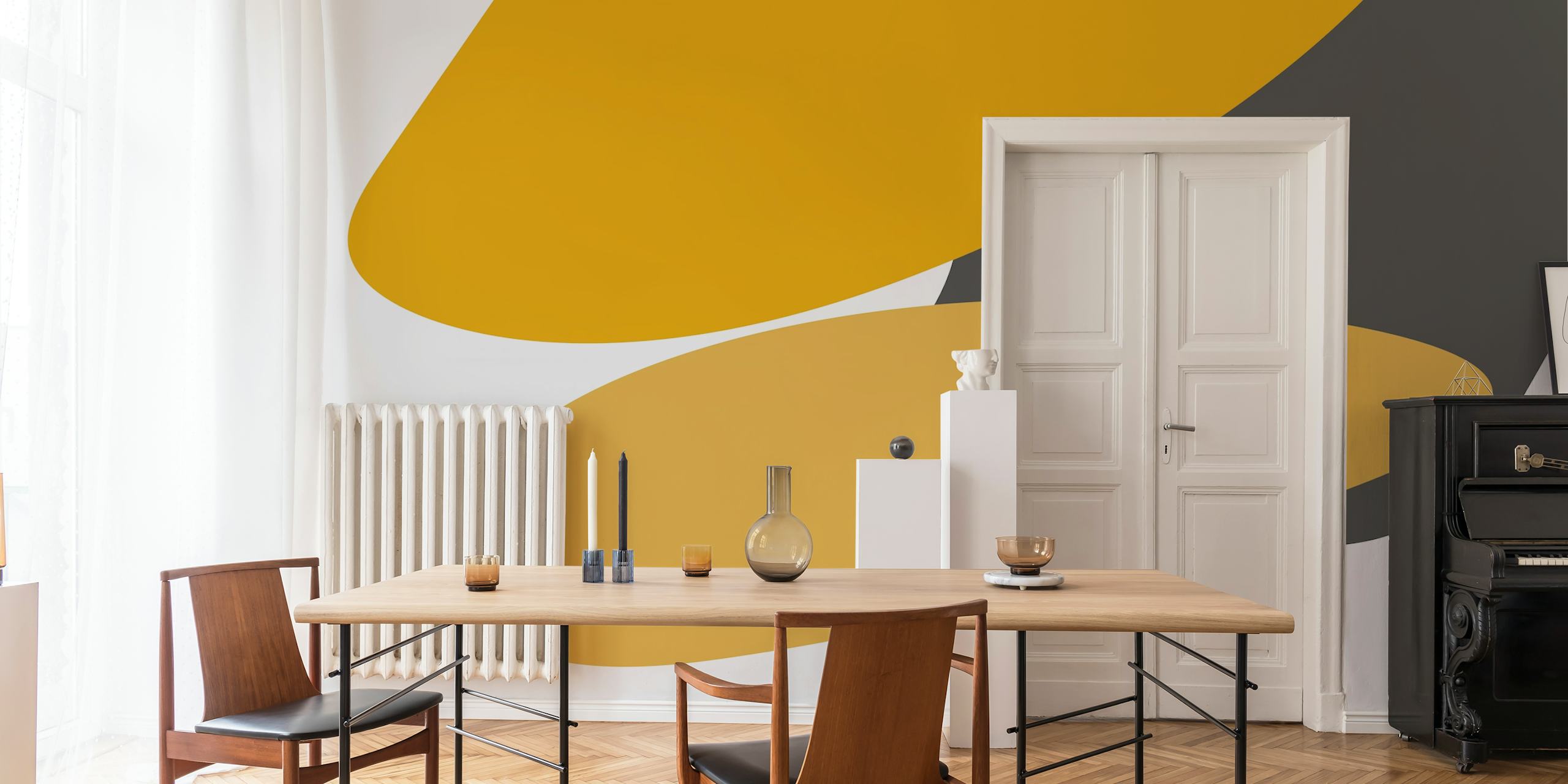 Amber Abstract Shapes wallpaper in a modern room