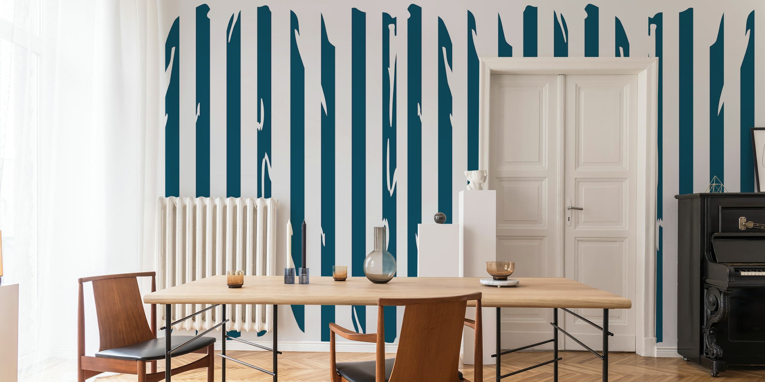 Blue abstract striped wallpaper with dynamic line patterns.
