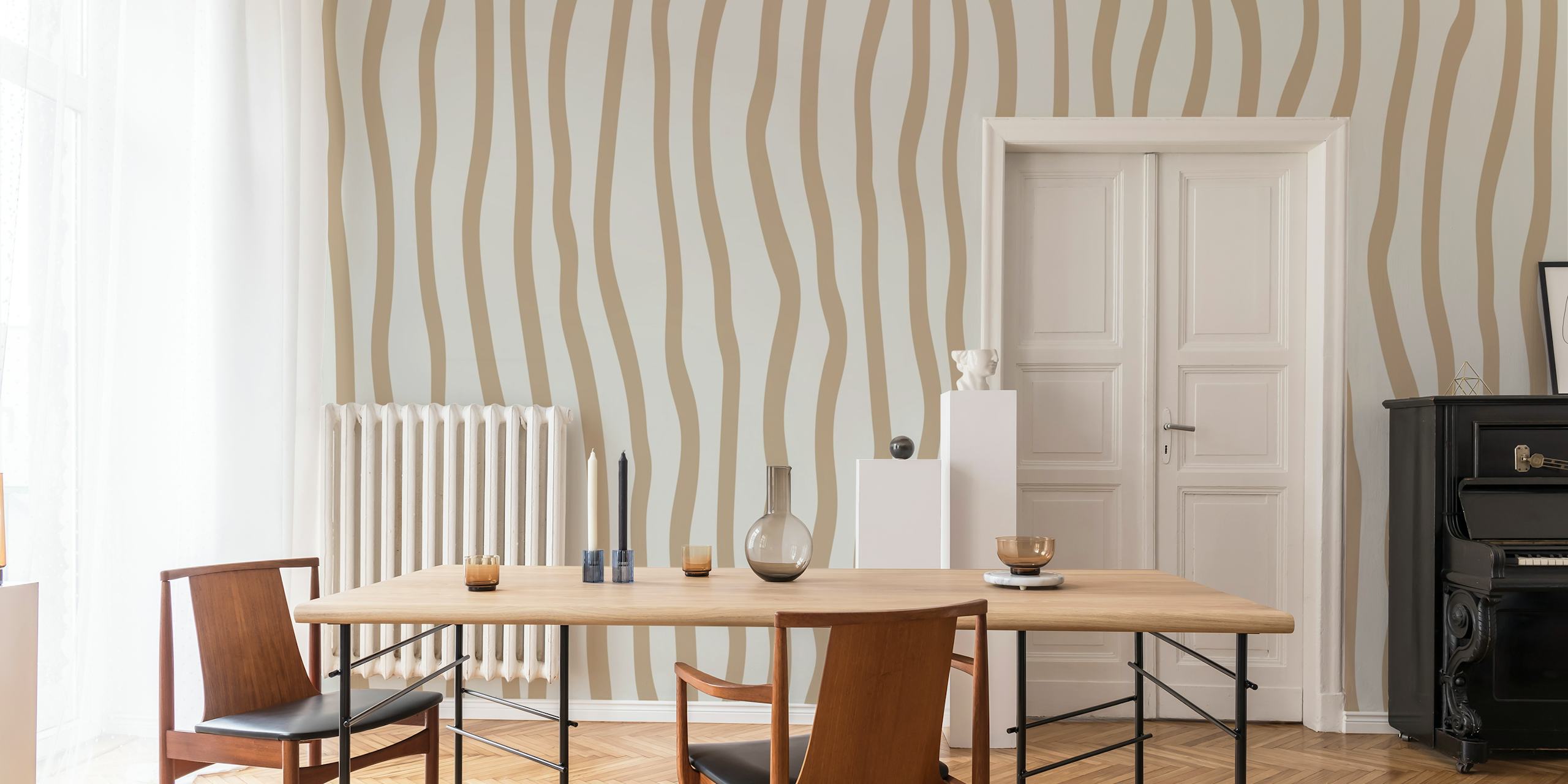 Ταπετσαρία Beige Wavy Serenity σε ένα δωμάτιο