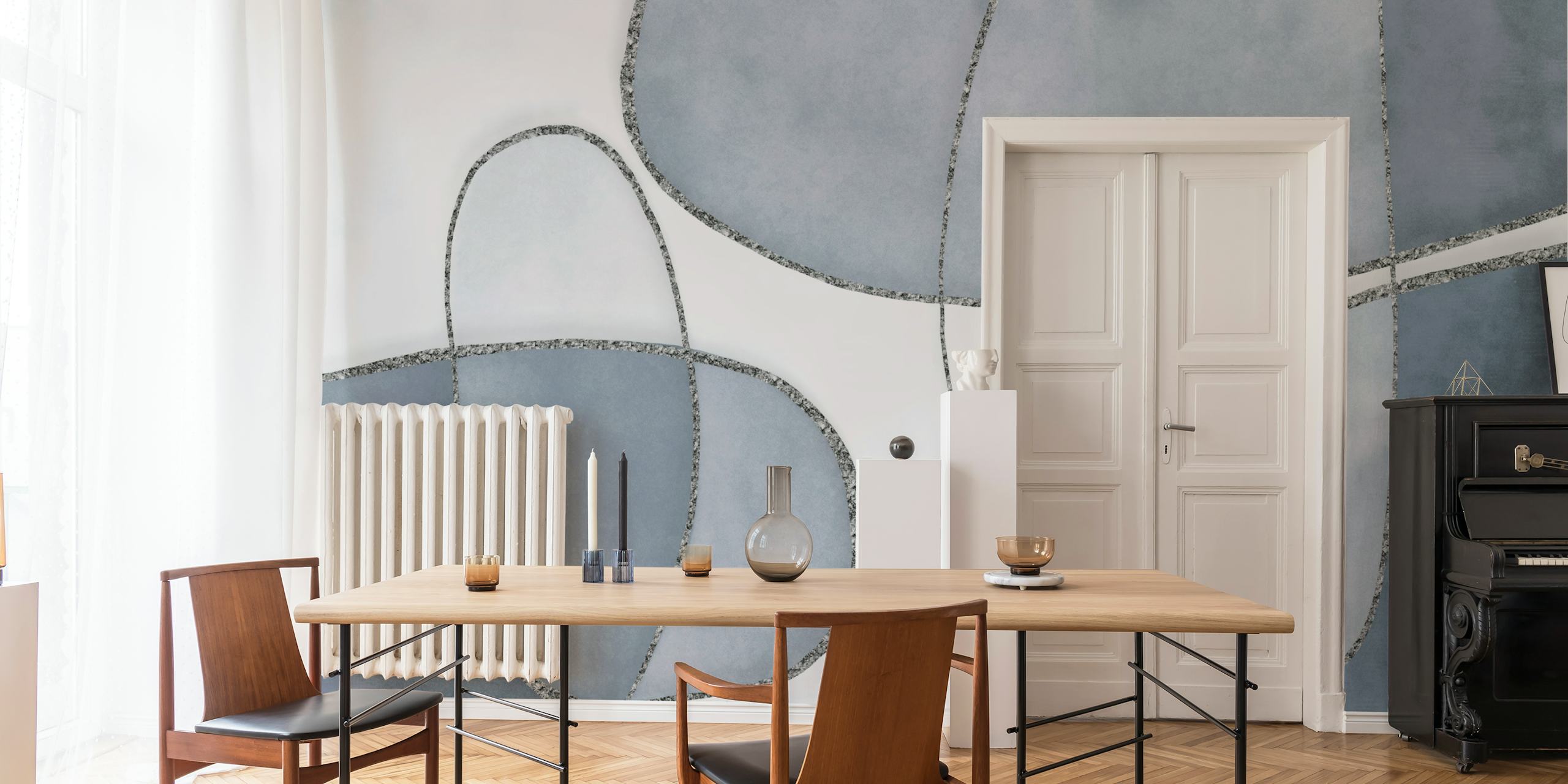 Abstract Linework II Blue Grey wallpaper in room
