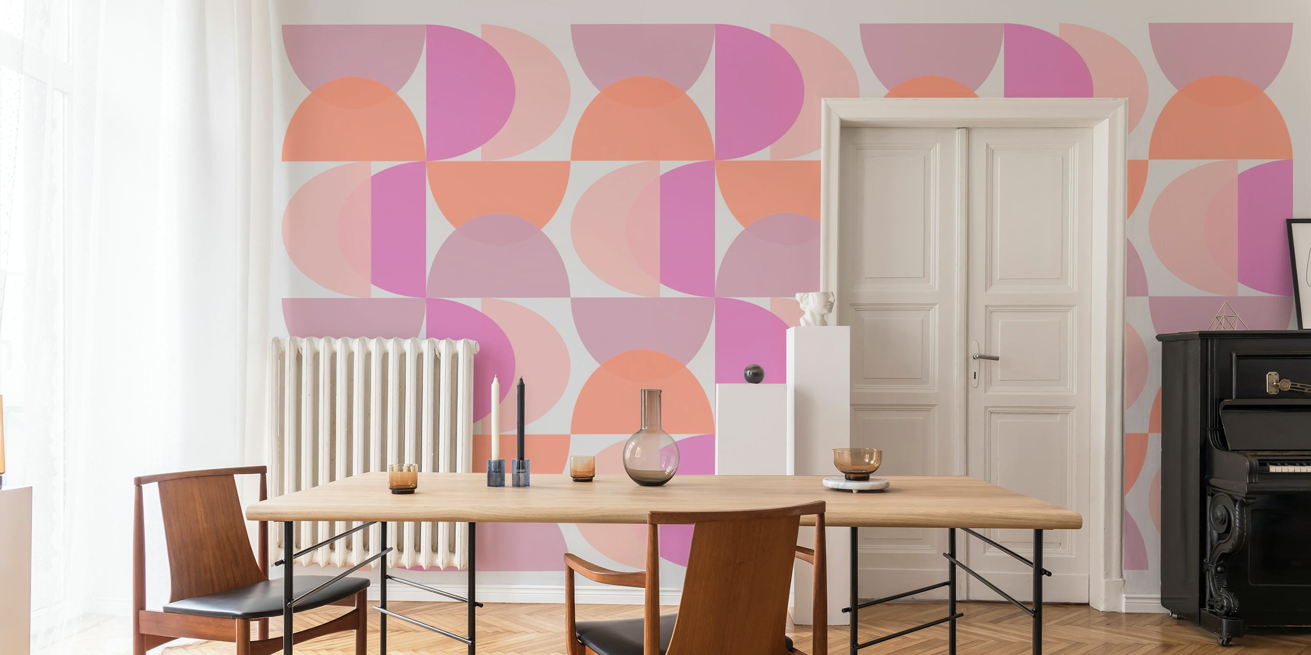 Geometric pattern with pink and purple shapes wallpaper