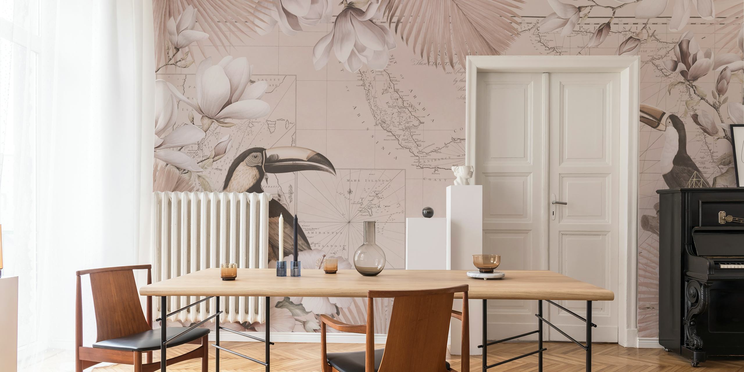 Papel tapiz Tropic toucans en un entorno de habitación