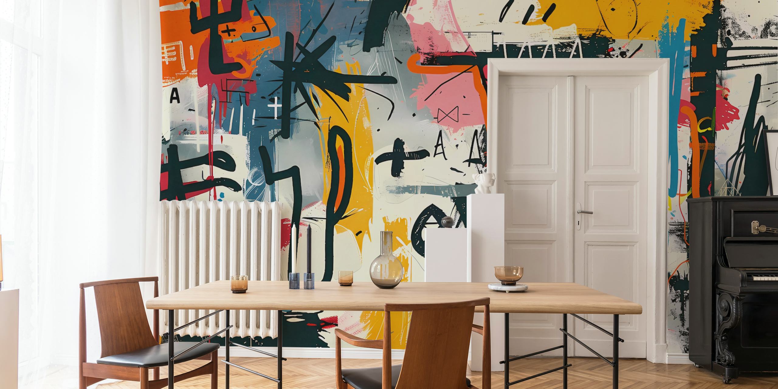 Graffiti wallpaper design in modern interior