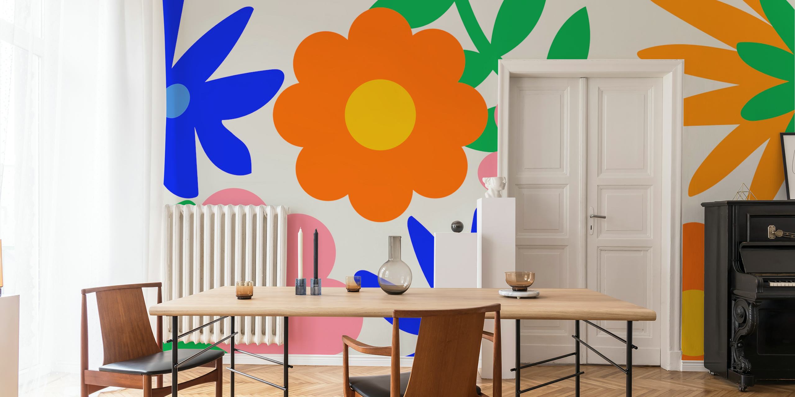 Värikäs kukkateippi huoneessa