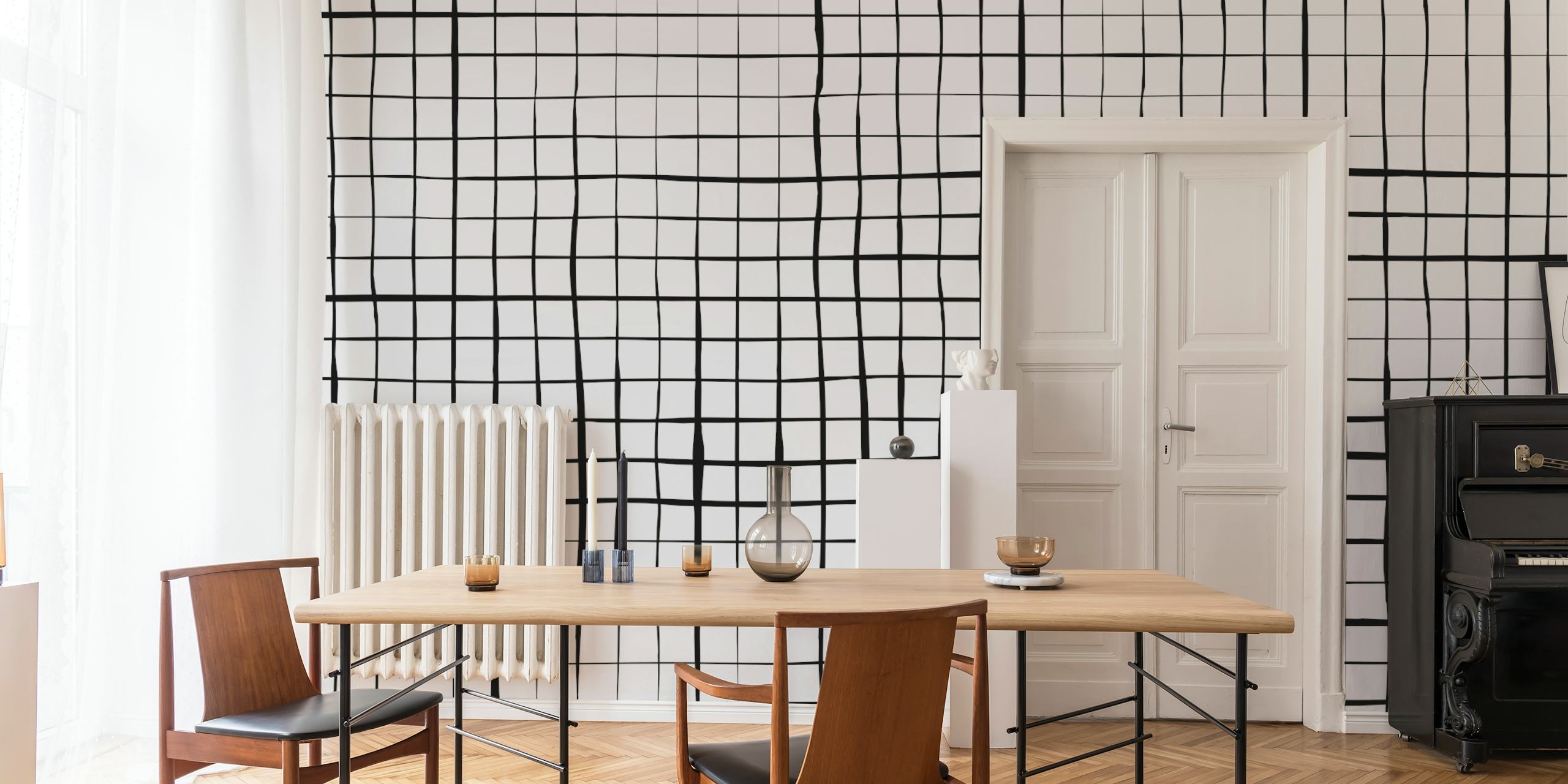 Stripes Grid Black wallpaper in a room