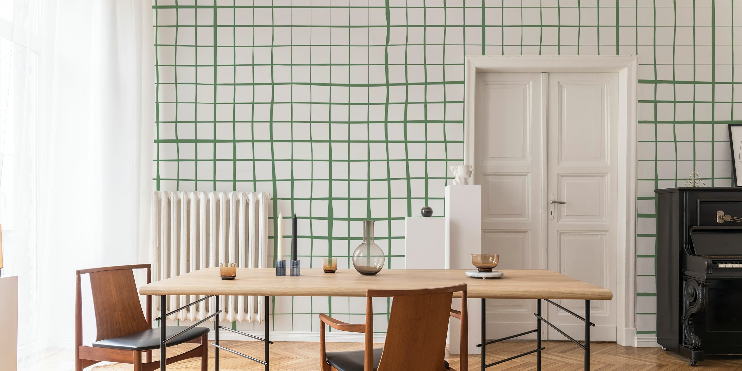 Stripes Grid Green behang in een kamer