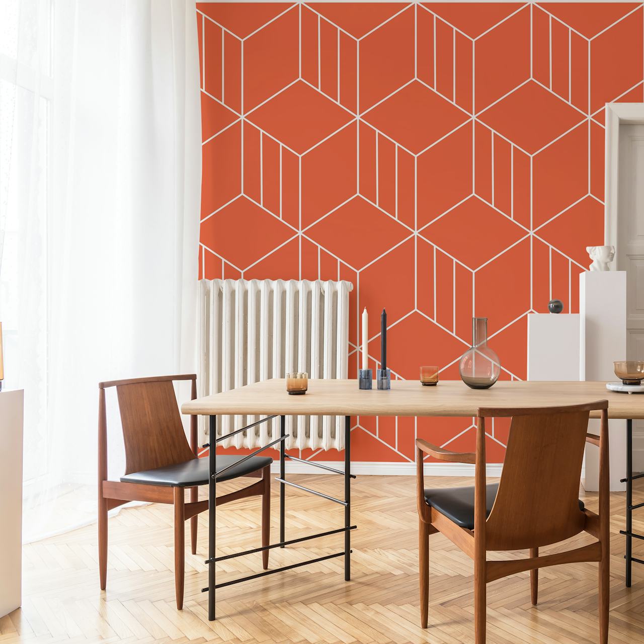 Orange retro mod vintage cubes design de papier peint