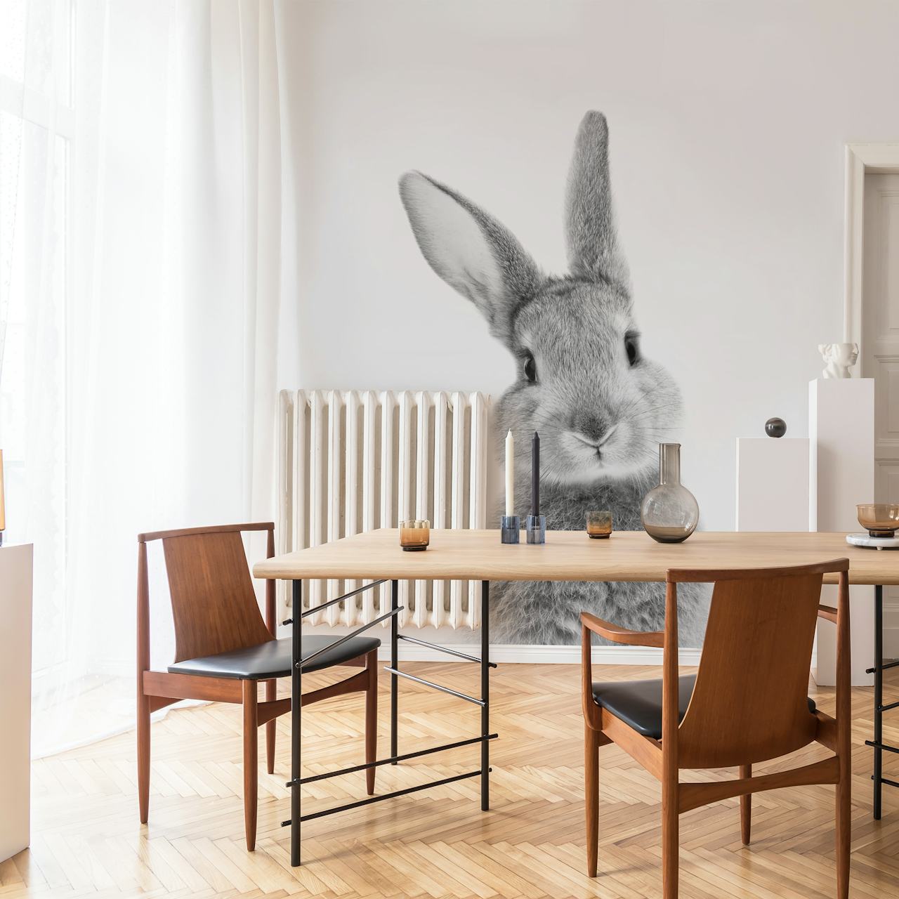 Black and white bunny portrait wallpaper