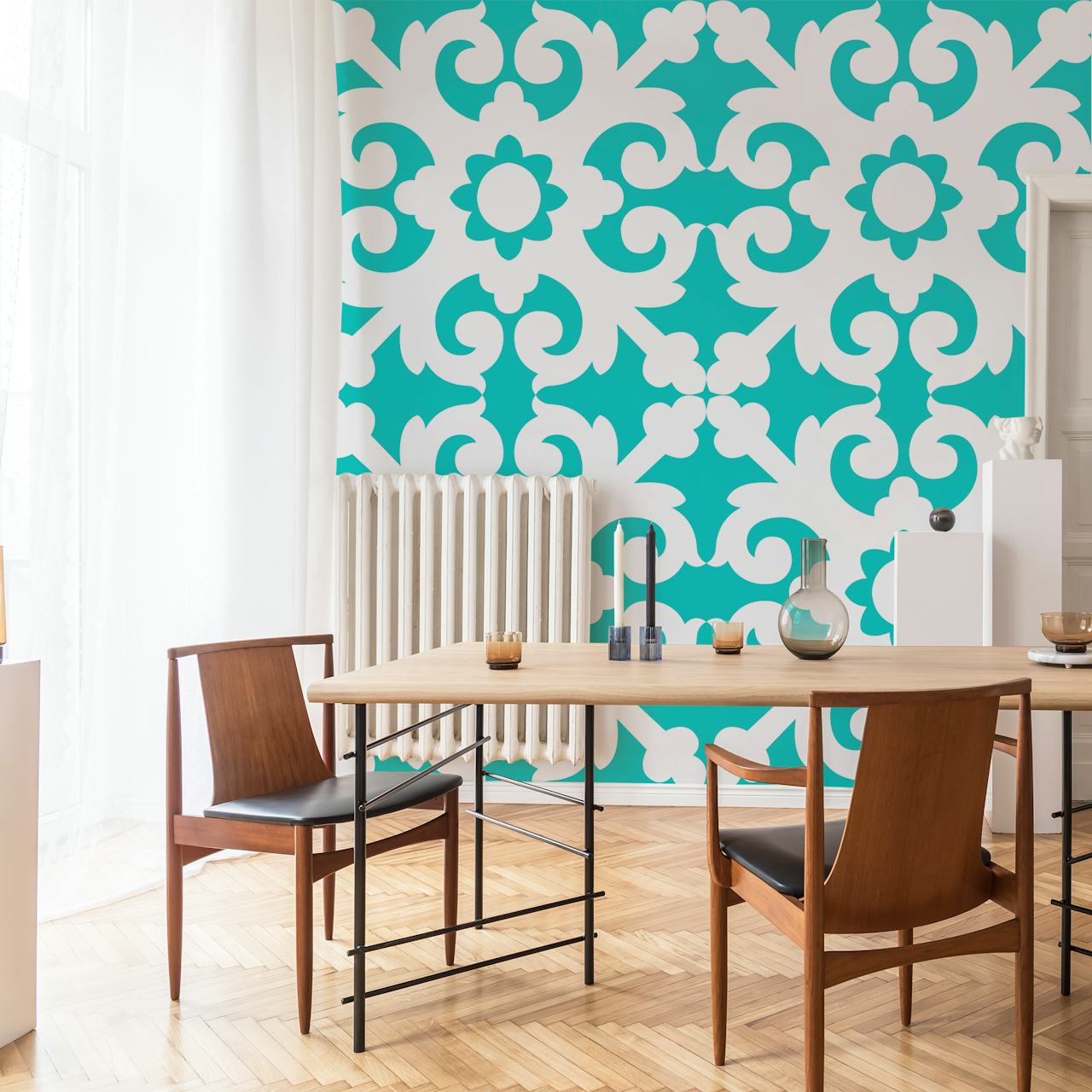 Moroccan ornament turquoise wallpaper design