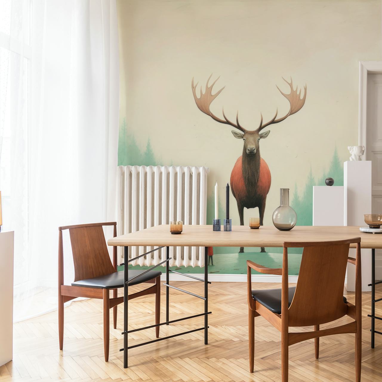 Papel pintado Minimal Elk Silence mostrado en una habitación